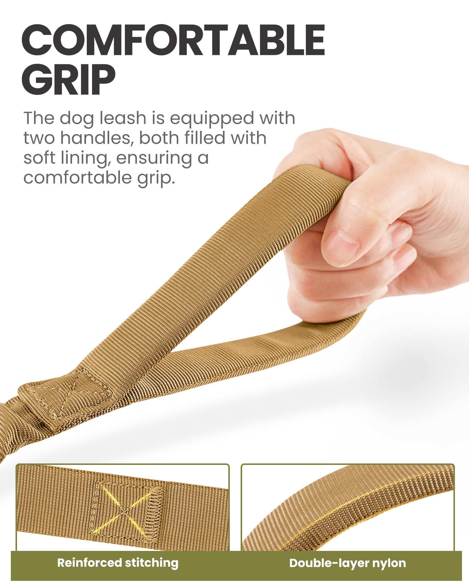 Outdoormaster Bungee Dog Leash, Heavy Duty Dog Leash With Shock Absorption, 2 Padded Handles Training Leash,1 Seat Belt Clip, Im