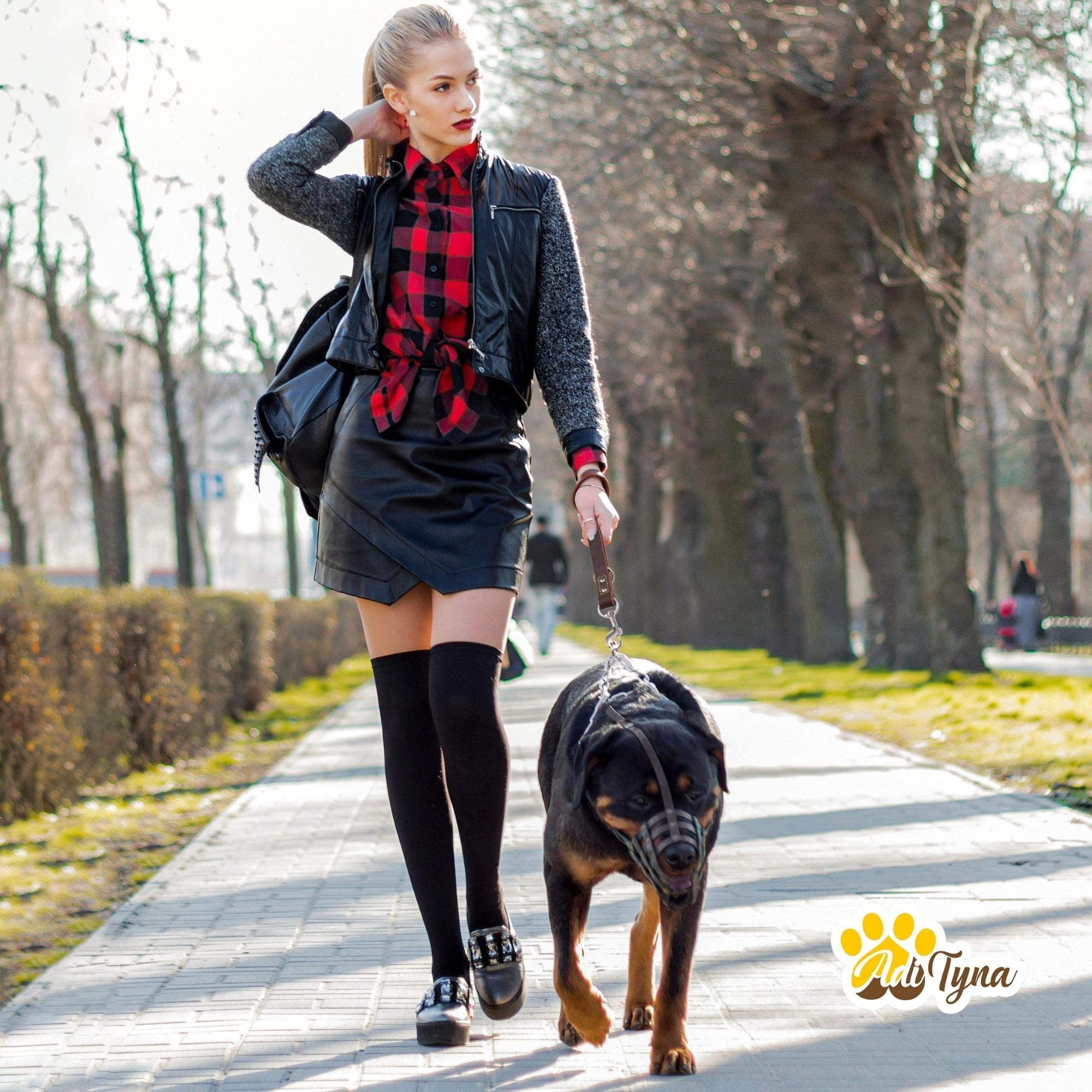 Adityna Short Leather Dog Leash 12' Length X 1' Wide - Traffic Dog Leash For Medium, Large And Extra-Large Breeds