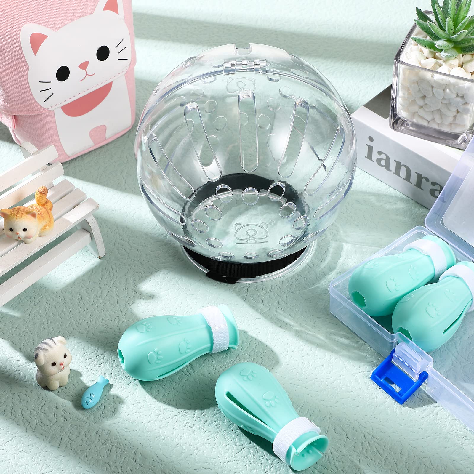 Cat Muzzle For Grooming Cat Adjustable Hood With Cat Paw Covers, Kitten Breathable Anti Bite Muzzles Anti Scratch Boots Silicone Cat Shoes Boots Cat Paw Protector For Cats Bathing Shaving (Large)