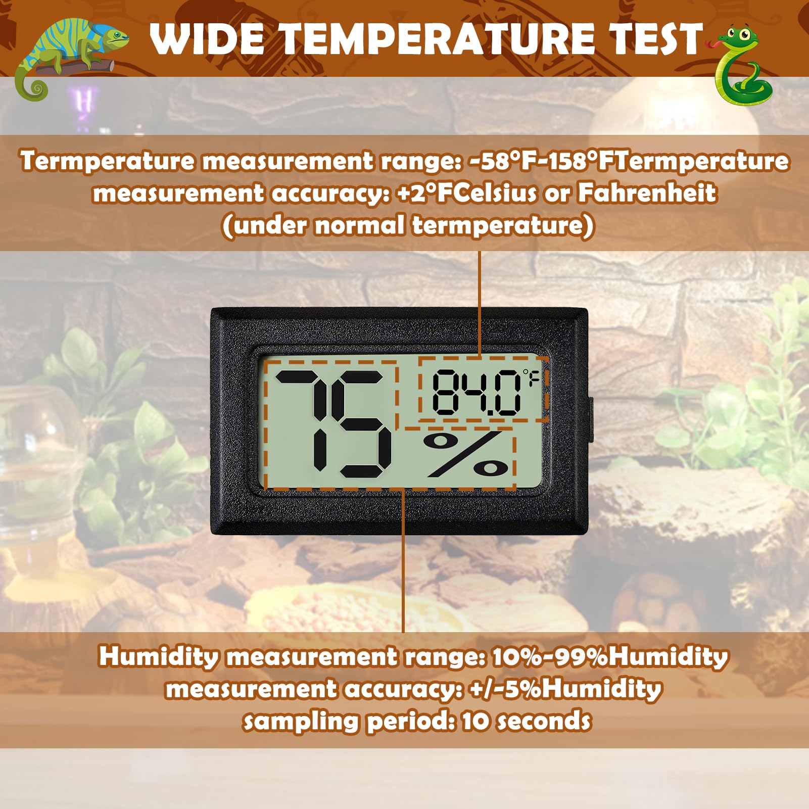 Vodolo Reptile Thermometer And Humidity Gauge,4Pcs Digital Adhesive Reptile Hydrometer Thermomete Tank Accessories Pet Supplies