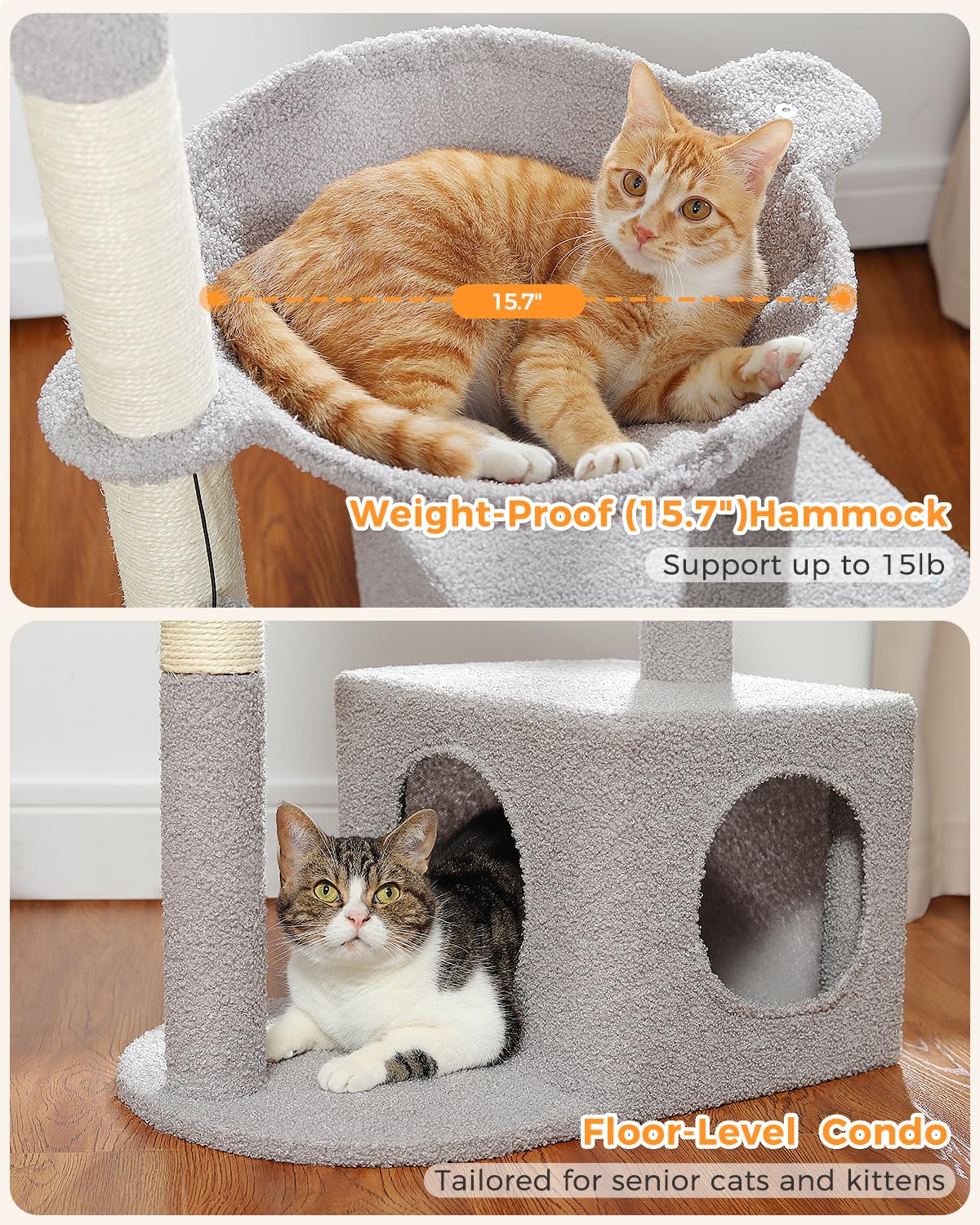 Muttros Cactus Cat Tree Cat Scratching Post 40'' Cat Tower With Large Metal Carpet Hammock, Cat Scratching Post For Indoor Cats