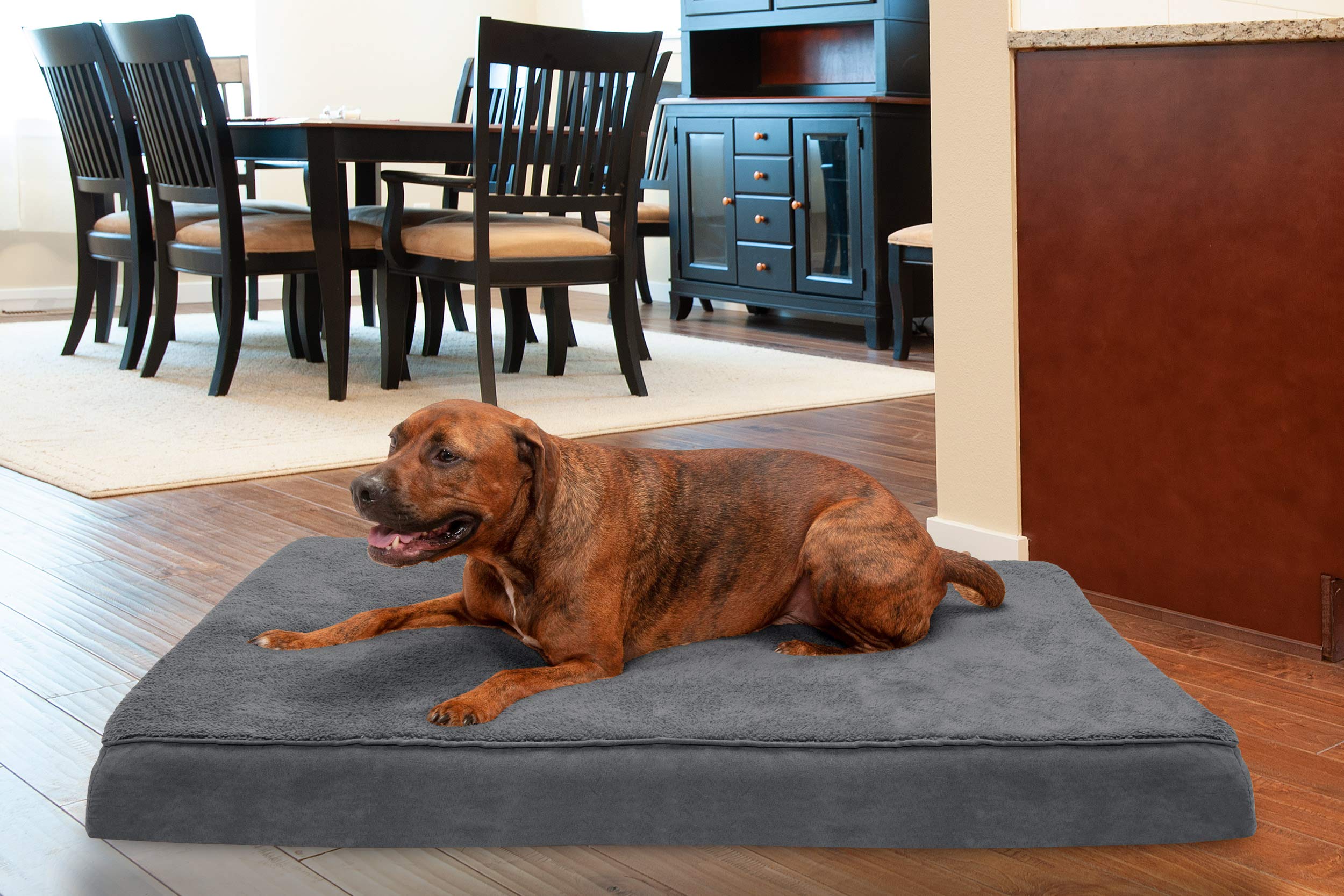 Furhaven Cooling Gel Dog Bed for Large Dogs w/ Removable Washable Cover, For Dogs Up to 95 lbs - Terry & Suede Mattress - Gray,