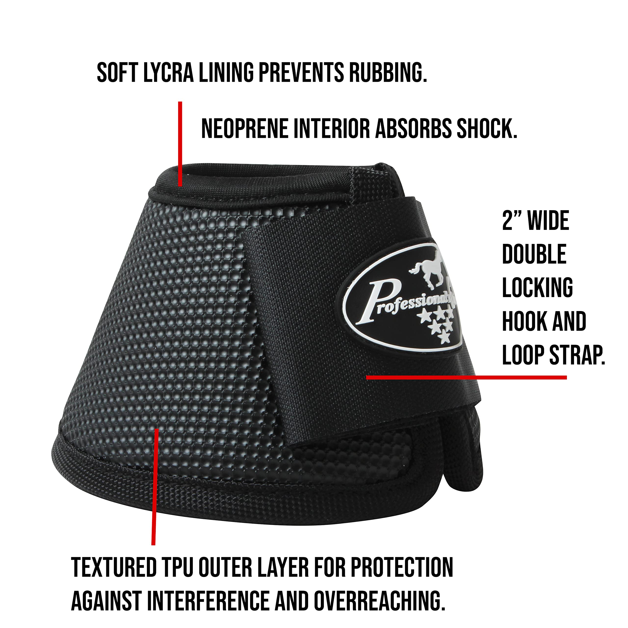 Professionals Choice All-Purpose Bell Boots for Horses | Sold in Pairs | Medium | Black | Without Fleece