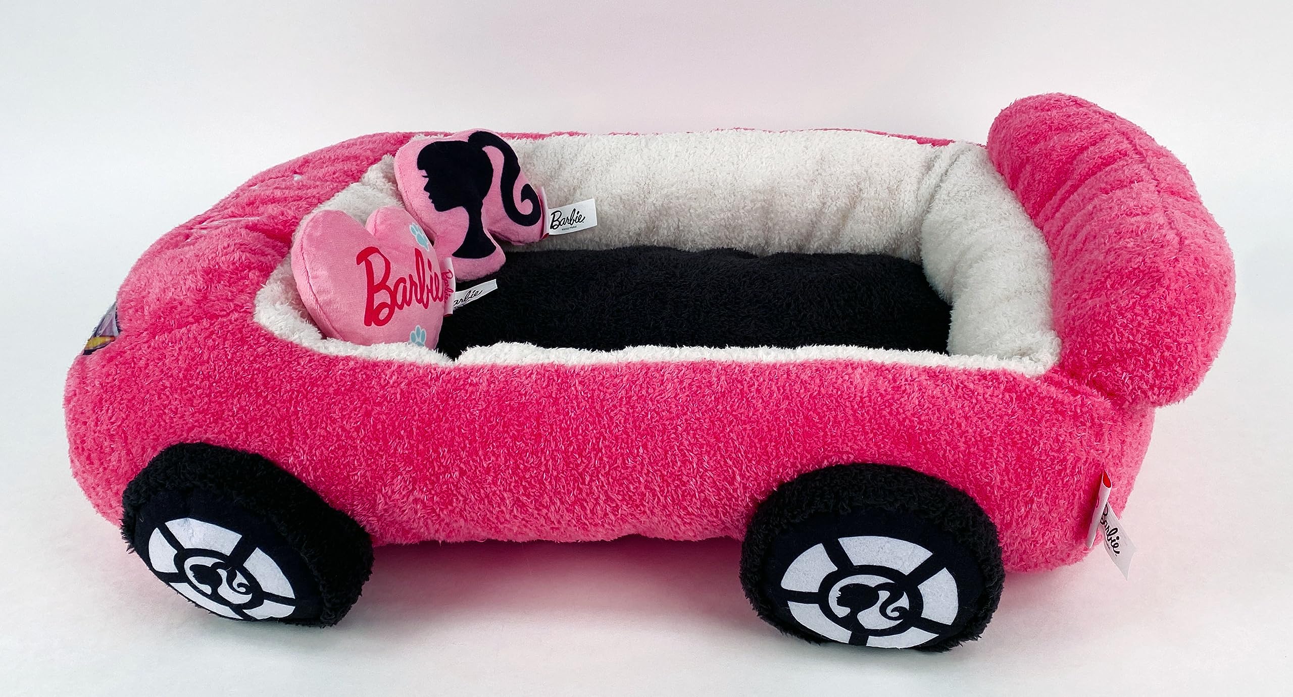 Megatoys Barbie Plush Car Pet Bed- Themed Plush Pink Pet Bed For Dogs And Cats - Soft And Cozy Pet Bed With Barbie Pillow And Ca