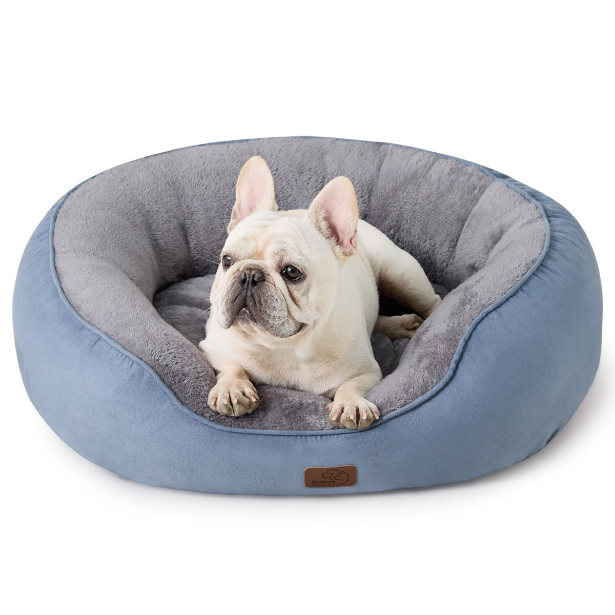Bedsure Dog Bed For Medium Dogs - Round Washable Medium Pet Bed, Anti-Slip Donut Fluffy Plush Indoor Fur Cat Bed, 30 Inches, Frost Blue
