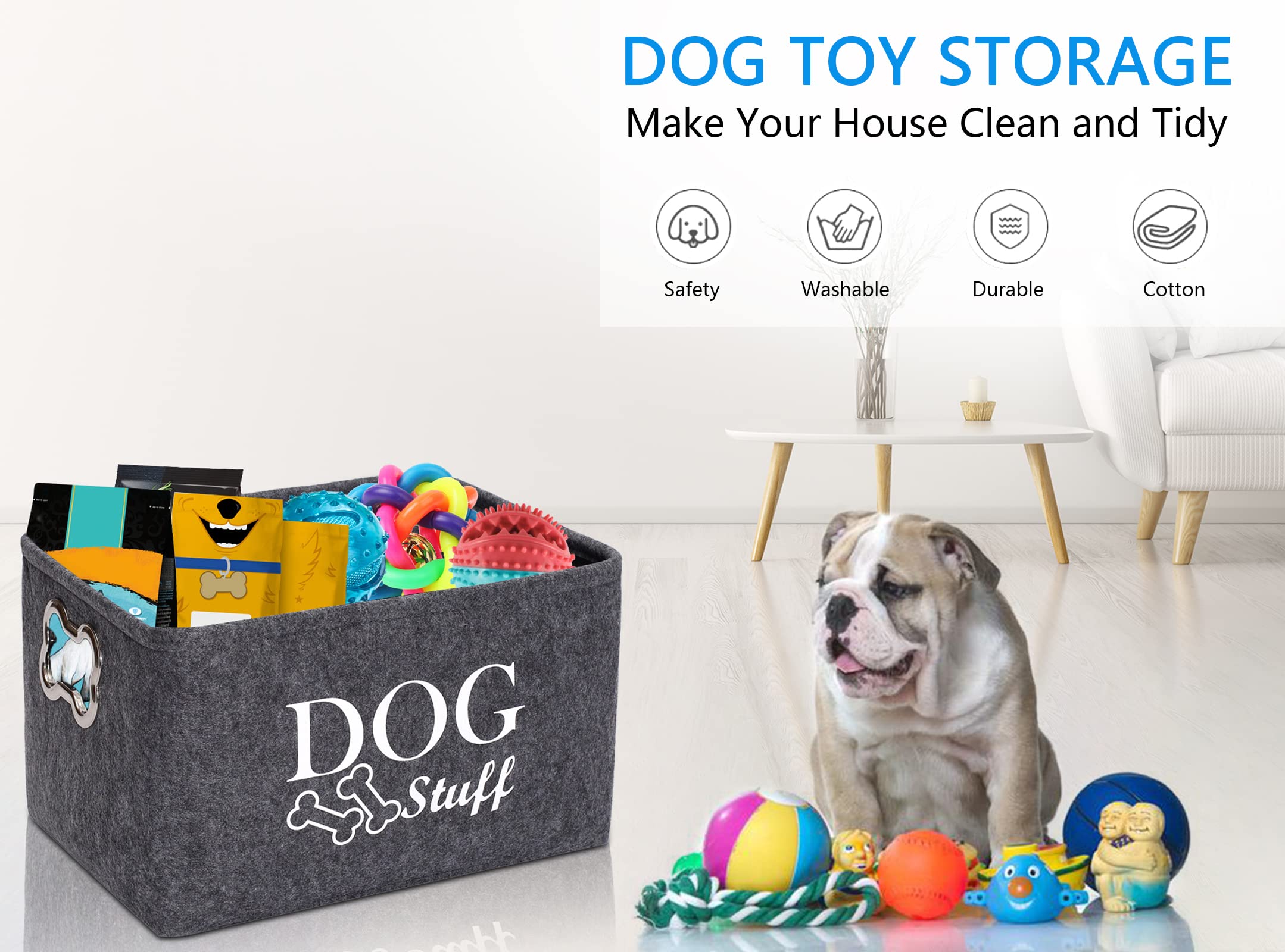 Morezi Felt Puppy Stuff Baskets, Dog Toy bin Storage with Designed Metal Handle, pet Organizer - Perfect for organizing pet Toys