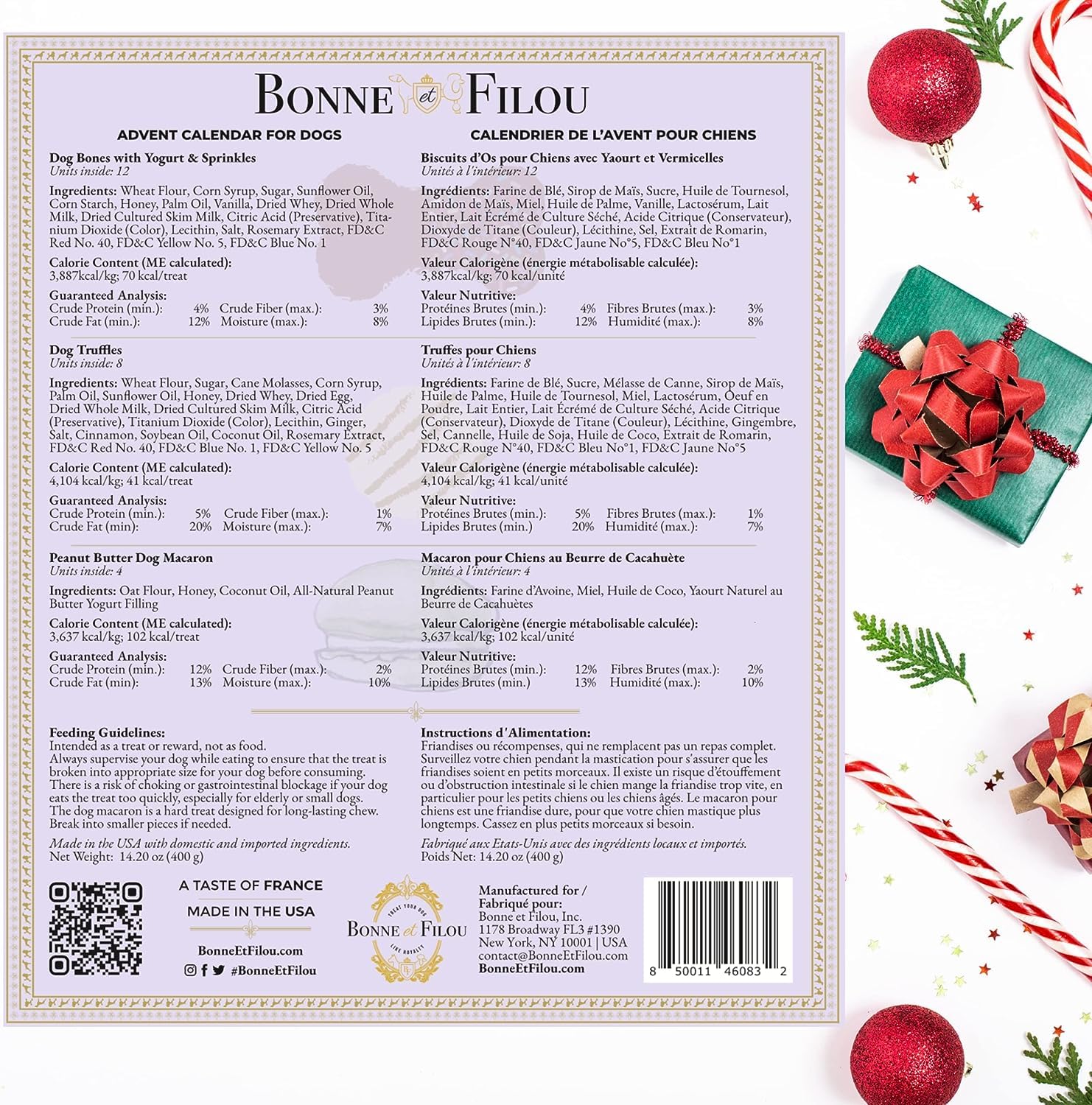 Bonne et Filou Dog Treats Advent Calendar - 24 Luxury Treats, Macarons & Cookies - Multi-colored, Pack of 1, Model: Dog-Advent-Calendar