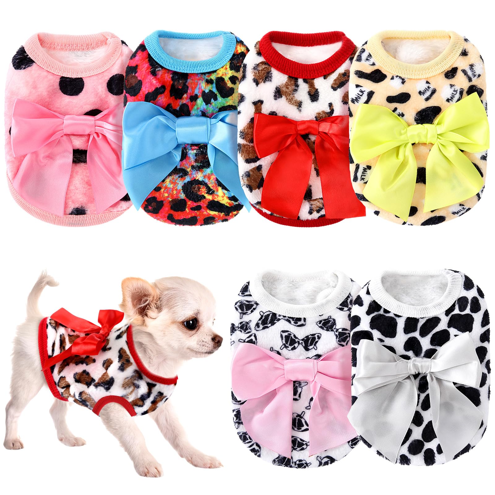 Shinylin 6 Pieces Dog Sweaters for Small Dogs Girls Winter Puppy Clothes Female Fleece Warm Thick Outfit Pet Small Doggie Clothe