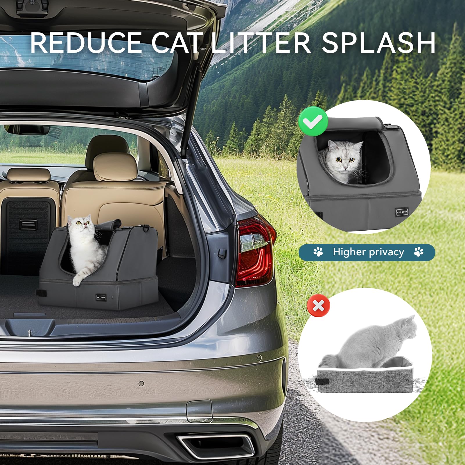 Petsfit Upgrade Travel Portable Cat Litter Box For Medium Cats & Kitties,Leak-Proof, Lightweight, Foldable (Gray(With Lid), 17' Lx13 Wx12.5 H)