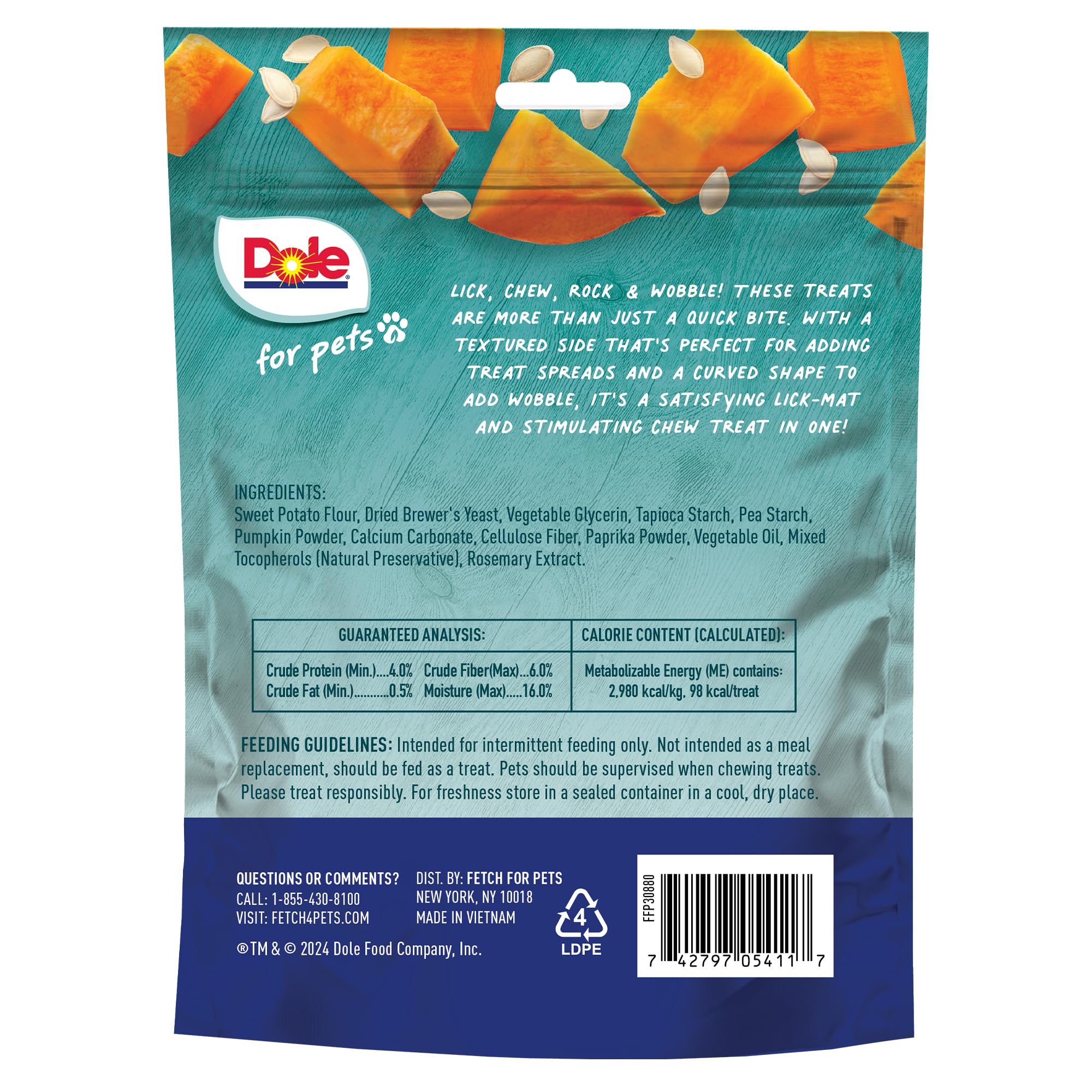 Dole for Pets Freshly Fetched Lasting Chew, Pumpkin Flavor Dog Treats | Flavored with Real Veggies, No Wheat, Corn, Soy, Artific