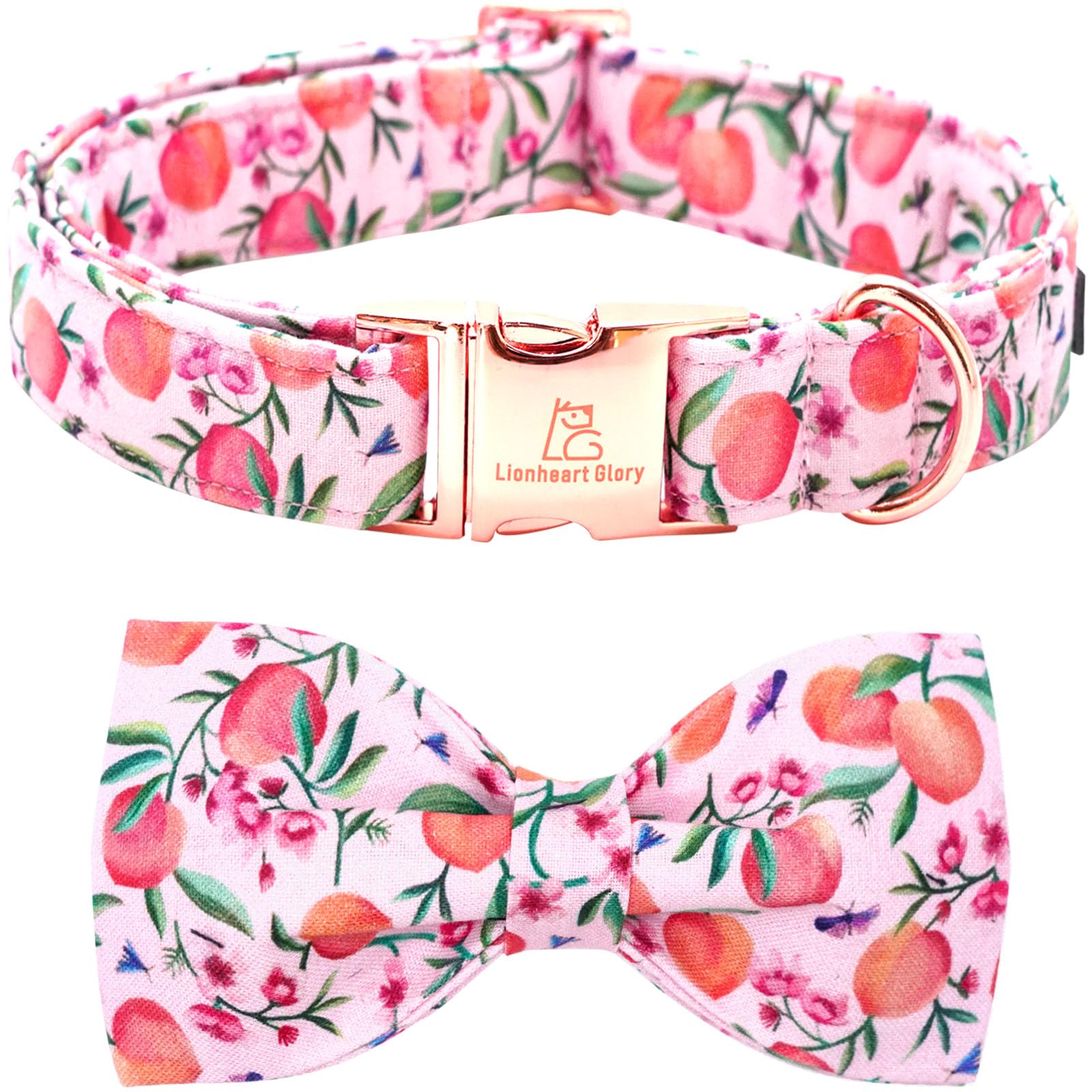 Lionheart glory Dog Collar with Bow Tie Pink Peach Dog Collar Girl Soft Durable Adjustable Puppy Gift Collar Bows Spring Collar 