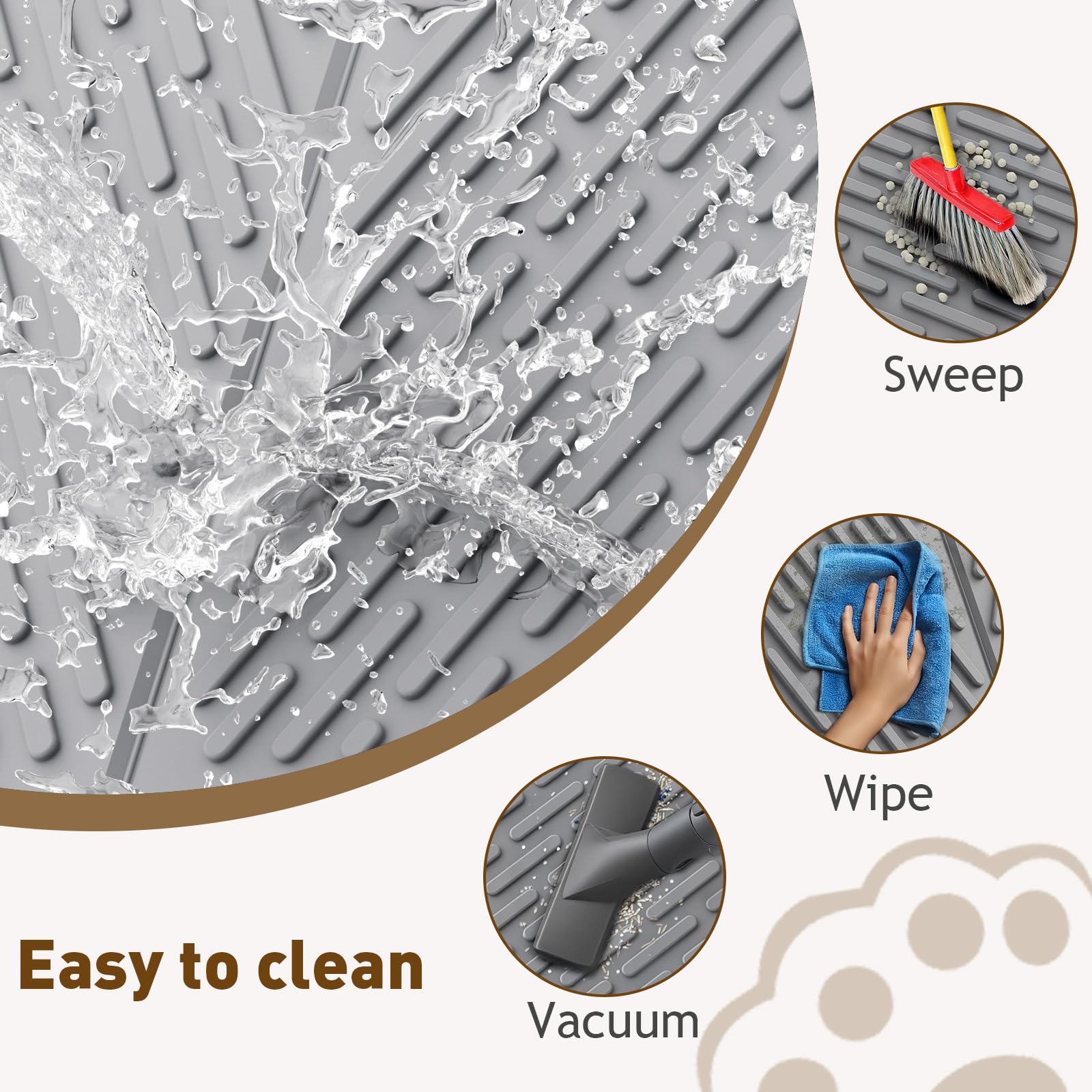 Kaxionage Cat Litter Mat With Grooves & Raised Edge,Urineproof/Waterproof,Litter Scattering Control,Easy To Clean (24 * 17In-Gre