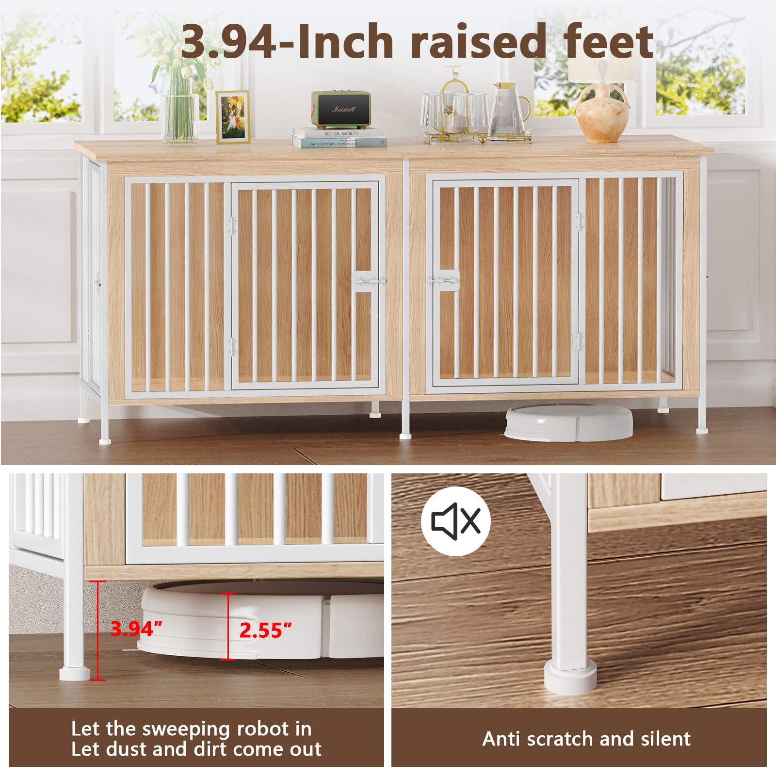 Easycom 78 Inch Dog Cage Furniture For 2 Pets With Divider, Xxl Wooden Double Dog Crate Furniture Tv Stand For Mideum And Large