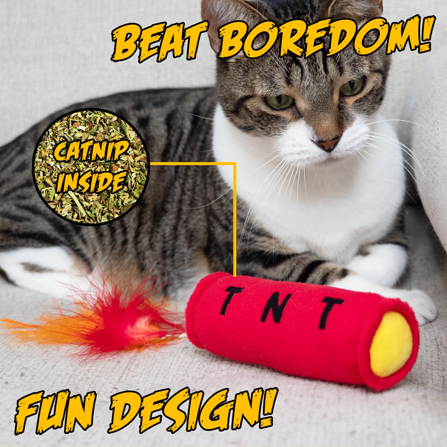 Cat Toys Tnt, Cat Toys For Indoor Cats, Kitten Toys, Catnip Toys For Cats Of All Breeds With Dangle Feathers And Jingle Sound -