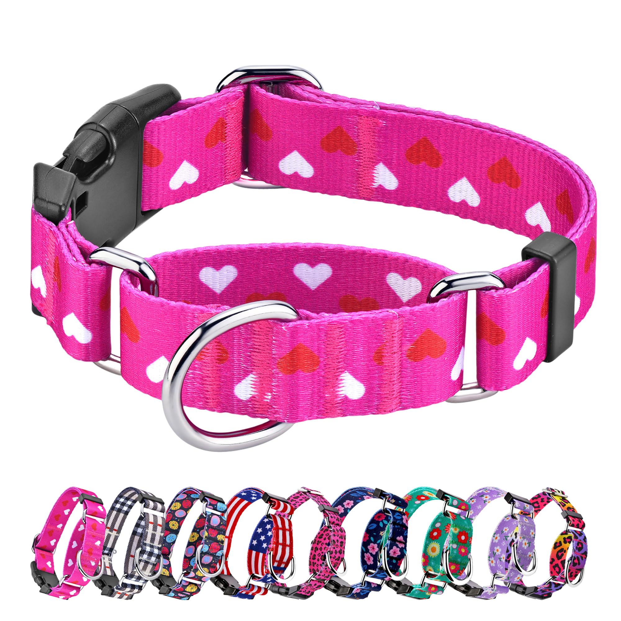 Hikiko Valentine'S Day Dog Collar For Small Medium Large Dogs Adjustable Heart Martingale Collars With Quick Release Buckle (Pin