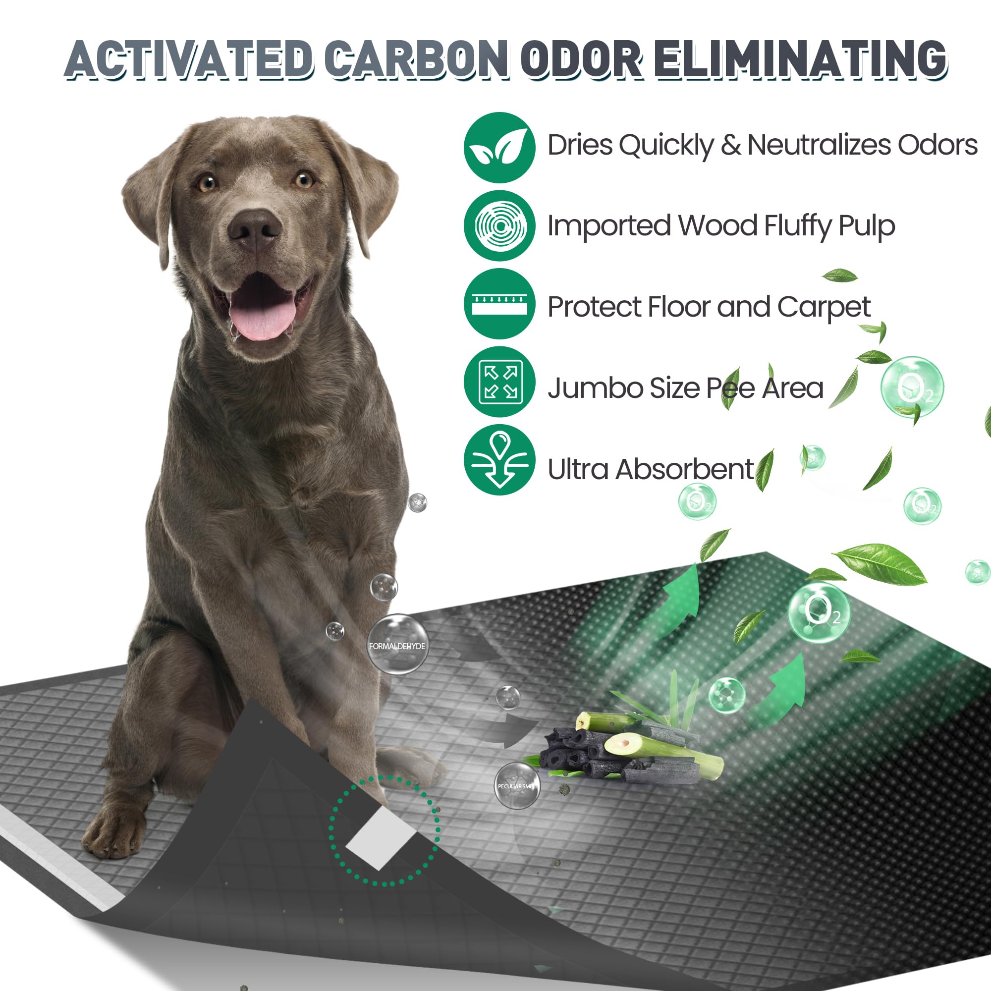 Boscute Charcoal Super Absorbency Puppy Pads, Activated Carbon Odor-Control XXXL 36 x36  Leak-Proof Pet Training Pee Pads, Dispo