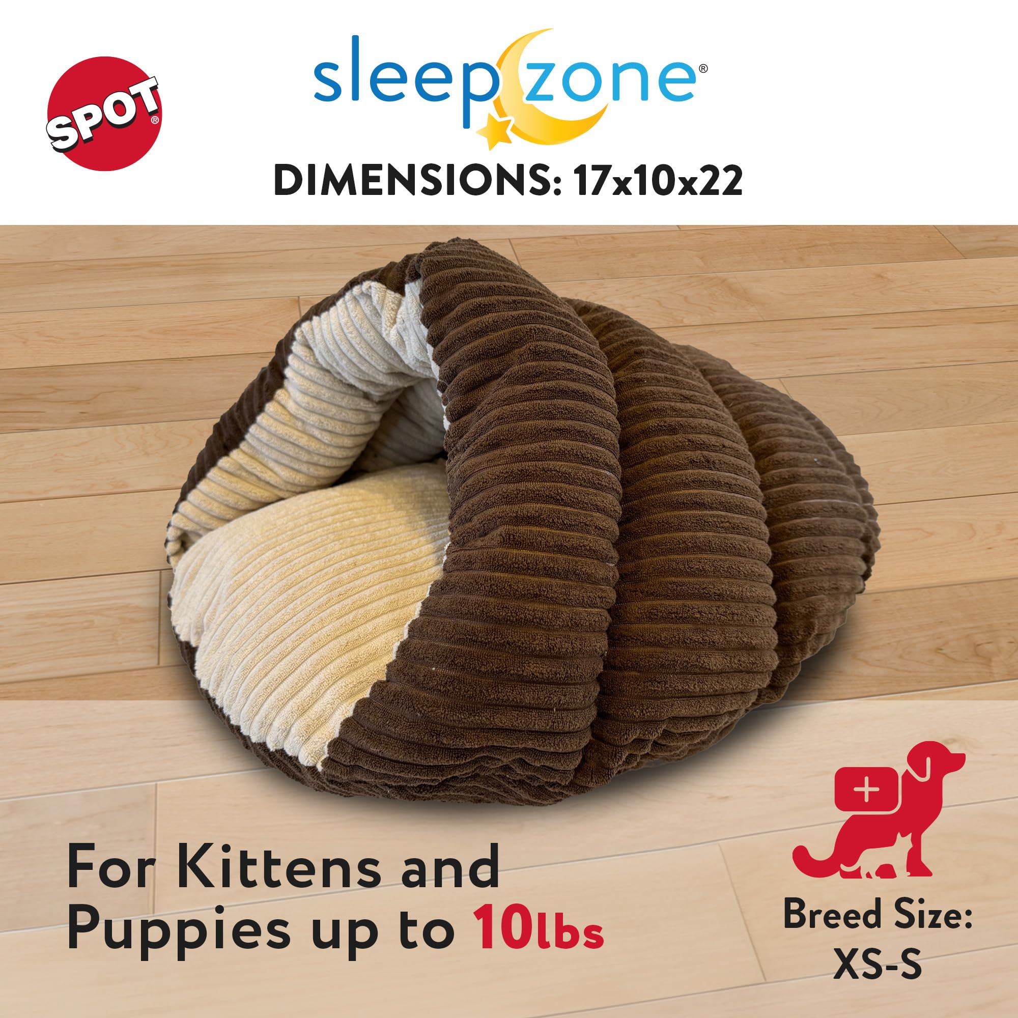 Spot Sleep Zone Cuddle Cave - Cat Cave Bed For Indoor Cats And Mini Dogs, Durable, Comfortable, Washable For Kittens And Puppies Under 10 Lbs And 12 Inches Long, Corduroy Brown