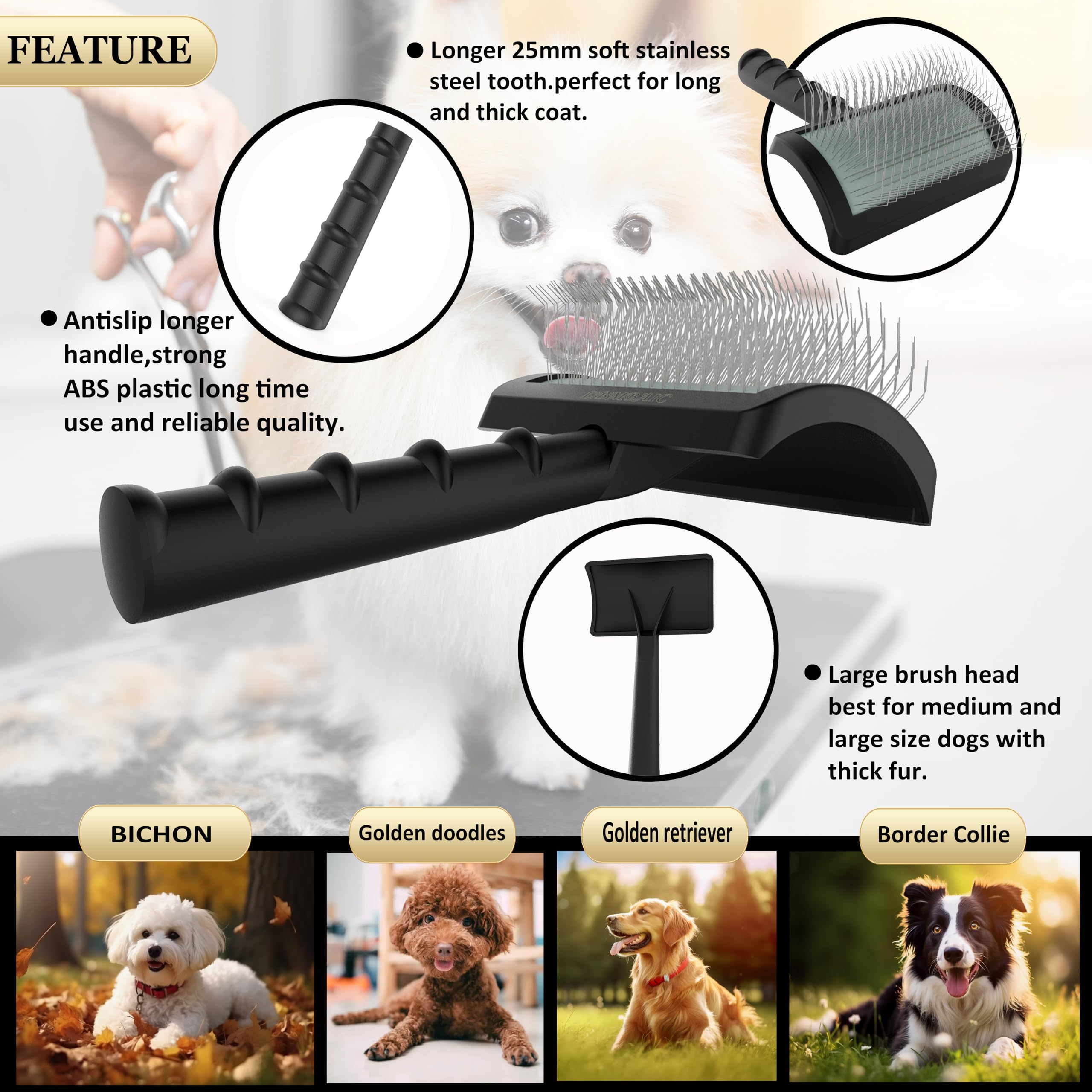 Dog Slicker Brush For Poodles,Doodles,Goldendoodles Grooming Fluffy Shedding Tangles Mats Knots Easy And Quick Best Dog Slicker