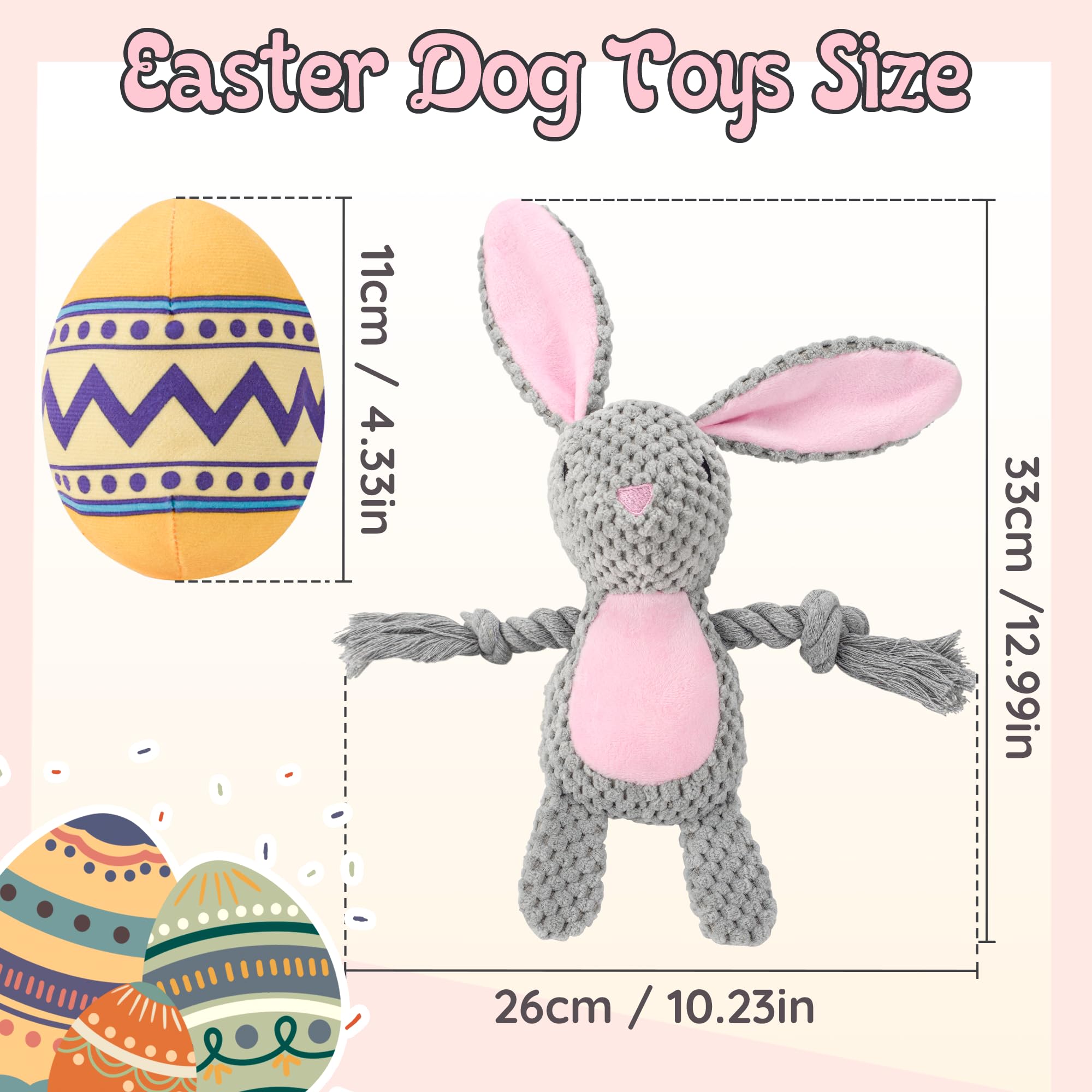 Ousiya 2 Pack Easter Dog Toys, Easter Squeaky Rabbit & Eggs Toys With Crinkle Pet Gifts For Puppy, Small, Medium, Large Dogs