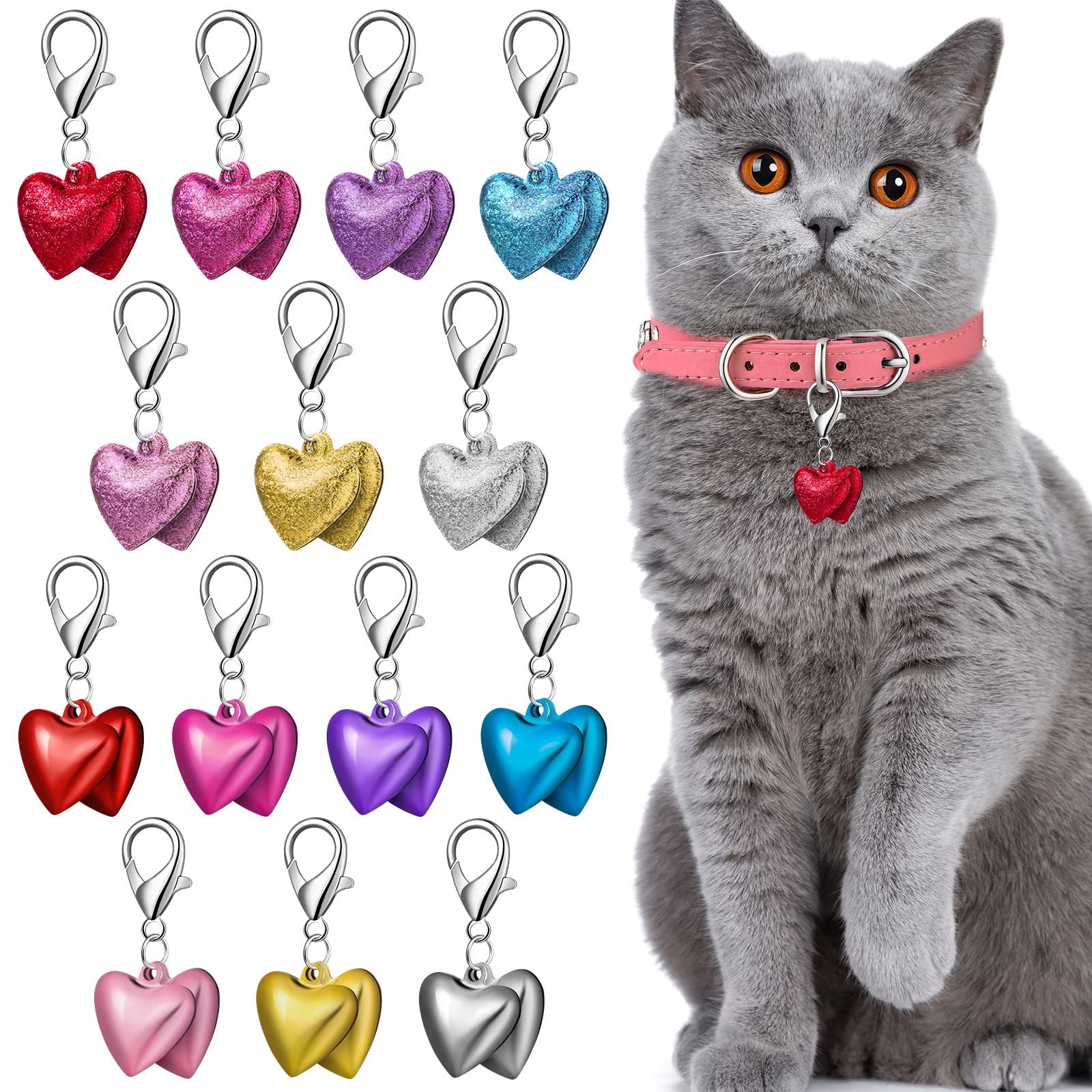 Kajaia 14 Sets Collar Charms Cat Bell For Dog Collar Heart Pet Cat Bell Dog Collar Bell Colorful Small Cat Collar Bells Pet Pend