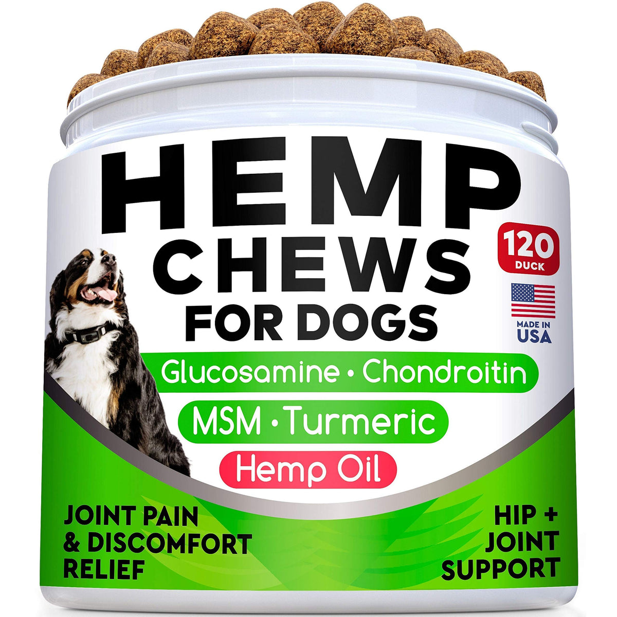 All-Natural Hemp Chews + Glucosamine For Dogs - Advanced Hip & Joint Supplement W/Hemp Oil Turmeric Msm Chondroitin + Hemp Prote