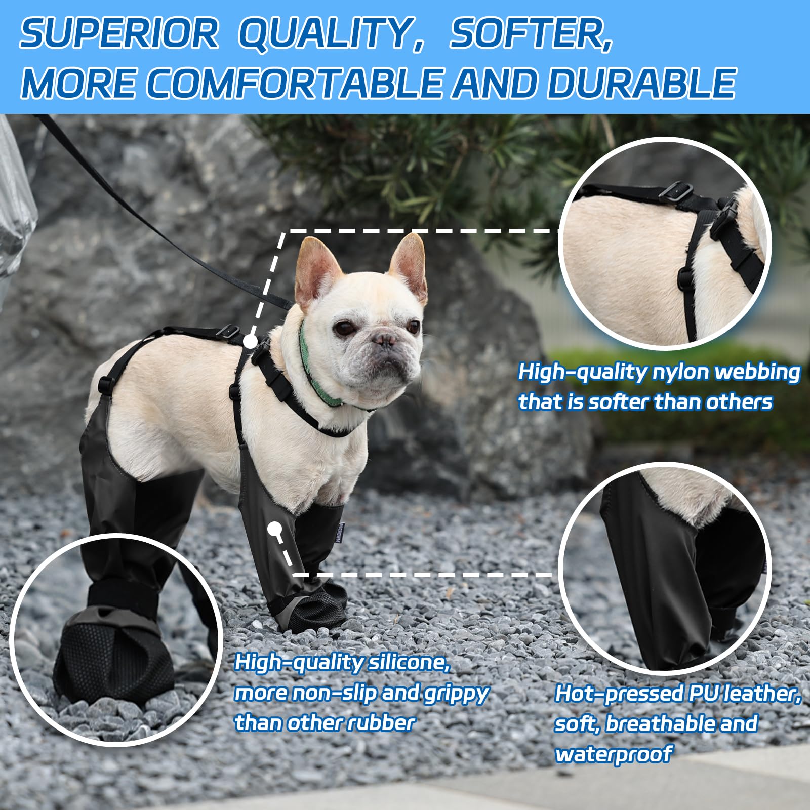 Becrowm Waterproof Dog Boots For Small Medium Dogs, Adjustable Paw Protector Pet Shoes For Outdoor Walking, Soft Pets Paws Prote