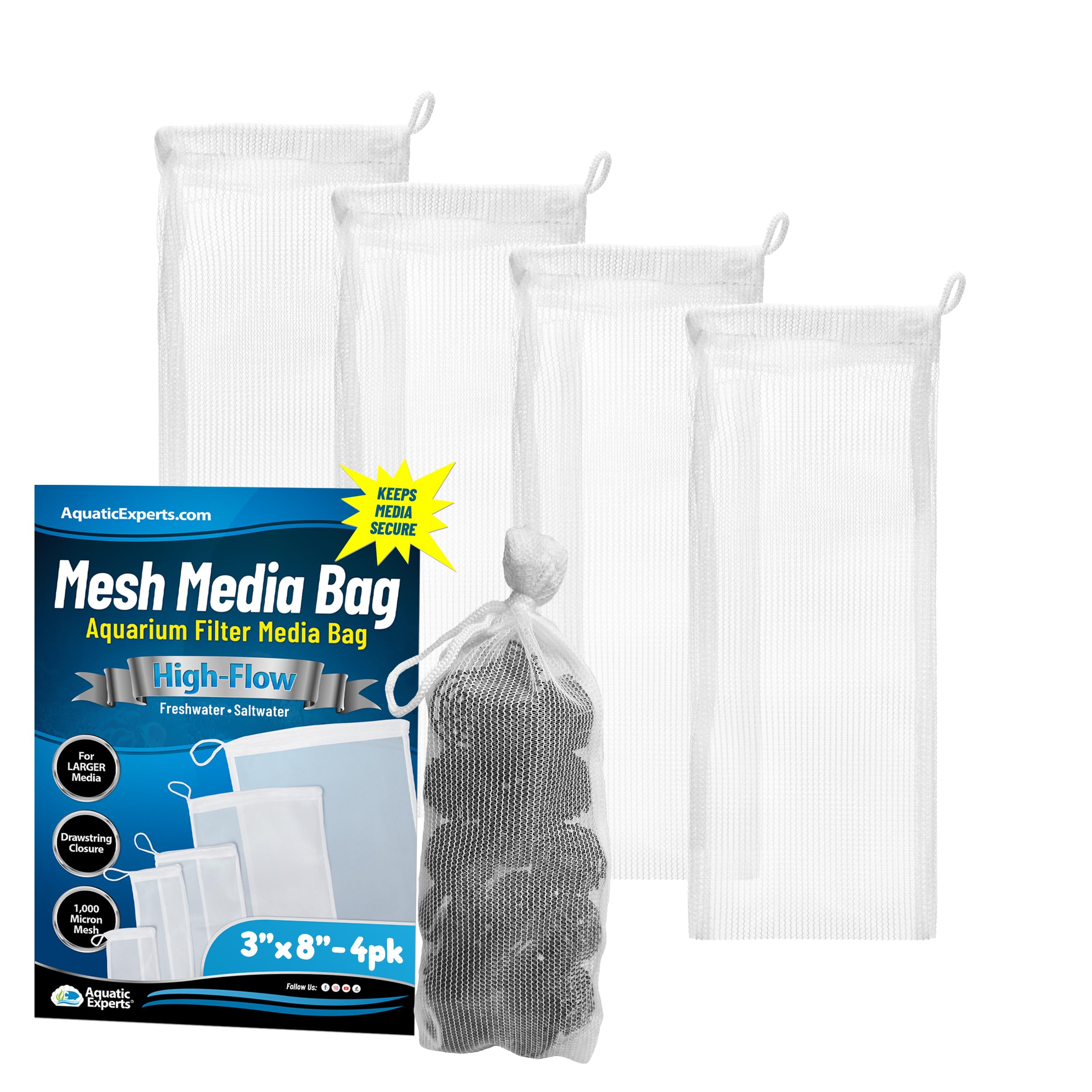 Aquatic Experts High Flow Filter Media Bag - Durable Filter Bags For Fish Tank, Secure Aquarium Media Bag With Drawstring, Media
