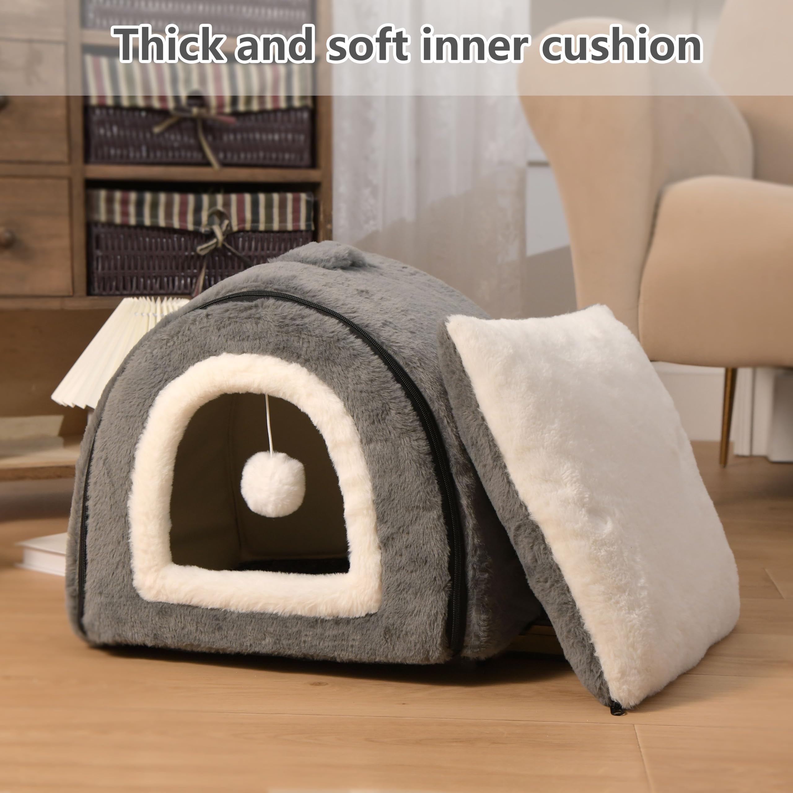 OMIVIER Cat Bed for Indoor Cats,Foldable cat cave,Anti-Slip & Water-Resistant Bottom,cat Houses for Indoor Cats or Small Dogs, K