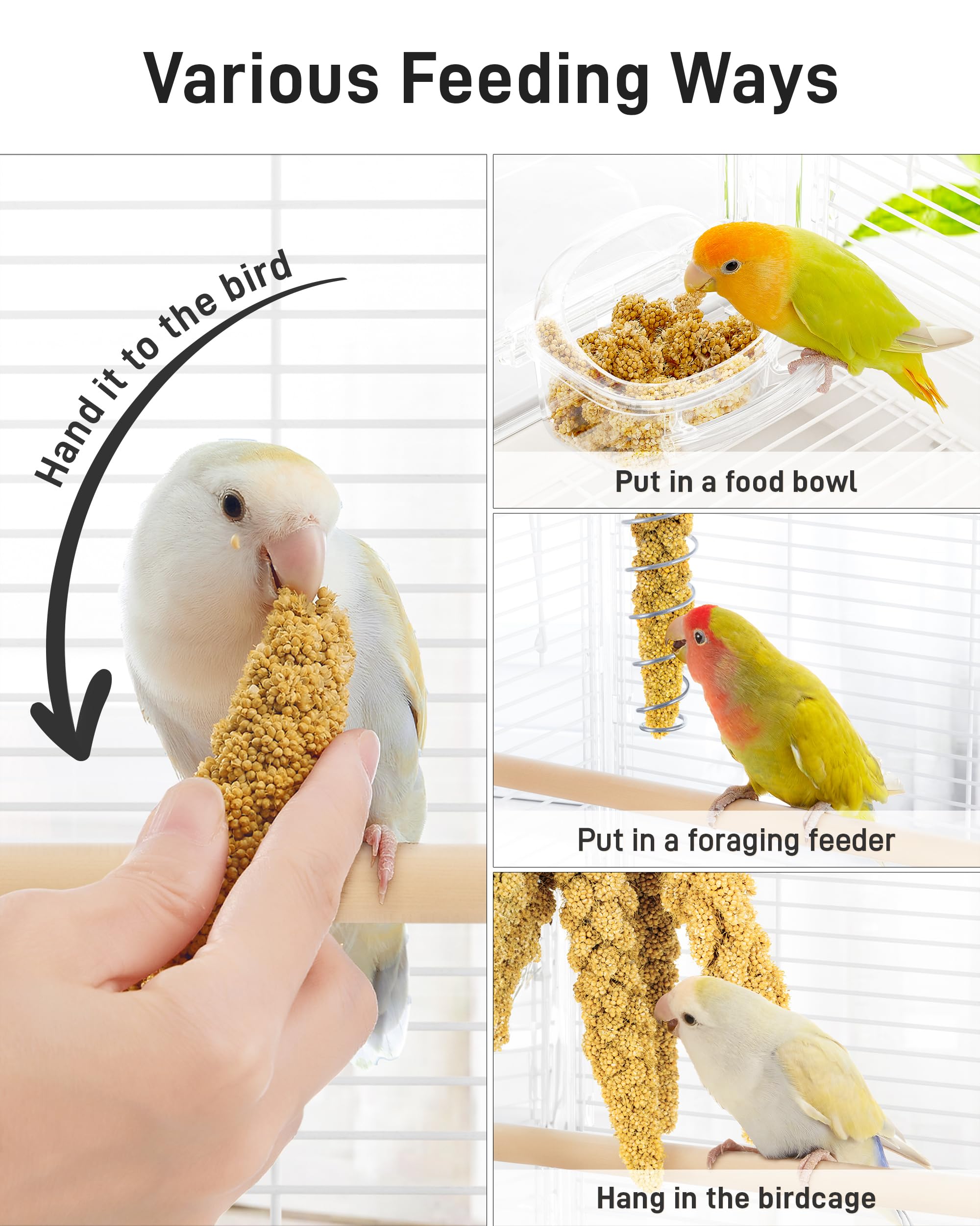 BUCATSTATE 2.2lbs Millet for Birds, Sun-Dried Parakeet Food for Parrot, Budgie, Cockatiel, Finches, Lovebird, GMO-Free Parakeet
