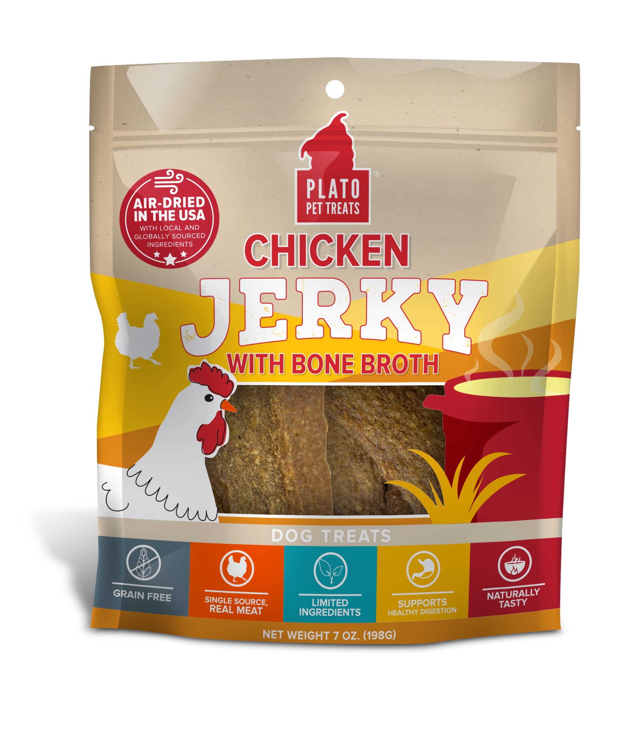 Plato Dog Jerky Chicken With Bone Broth 7Oz