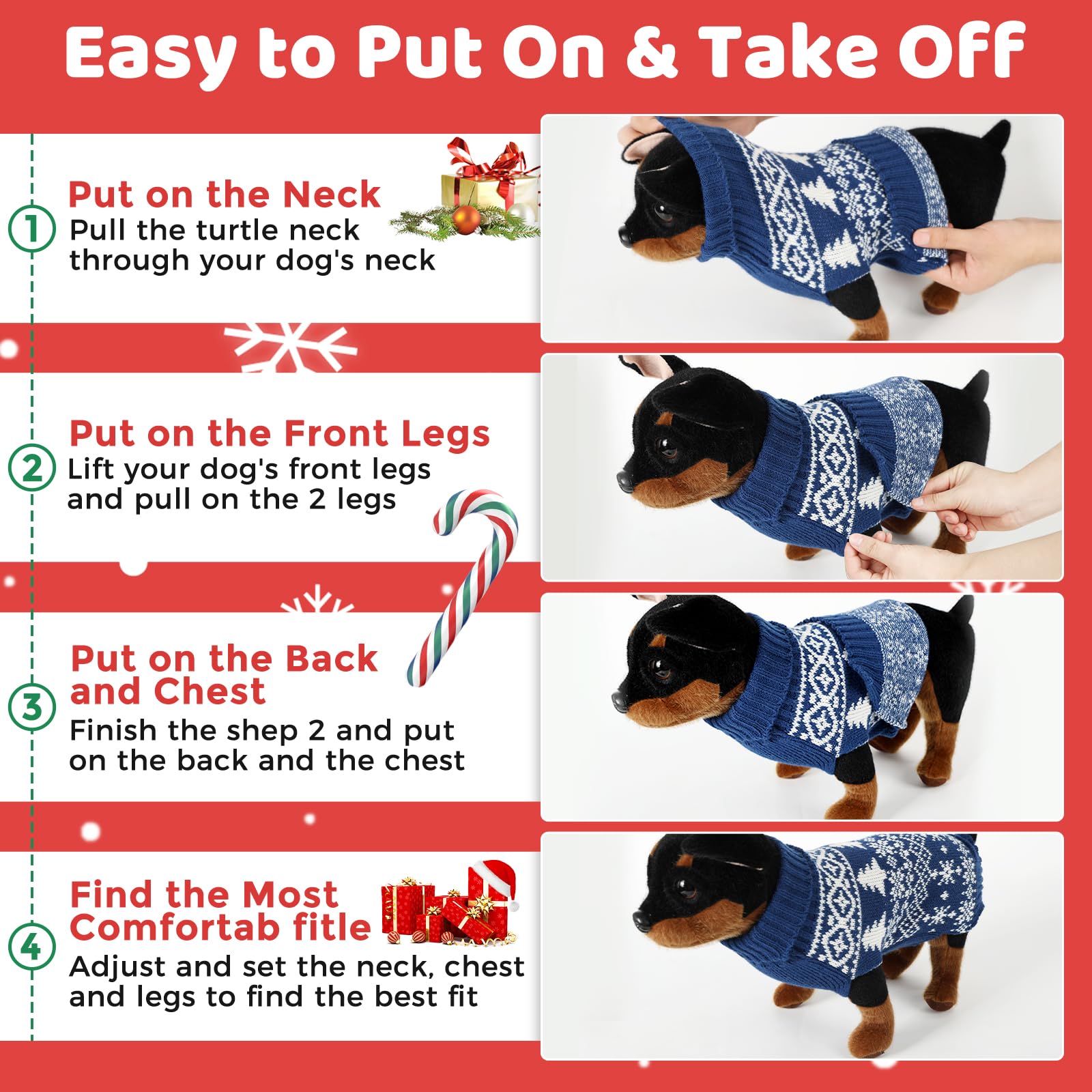 Christmas Dog Sweaters For Small Large Dogs Girl, Soft Warm Pup Dogs Shirt, Turtleneck Dog Sweaters For Medium Large Dogs, Double Knitting Collar For Outdoors Playing, Warm Dog Cat Clothes Blue L
