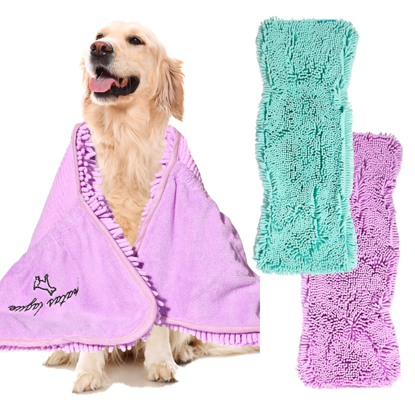 Patas Lague 2 Pack Absorbent Dog Towel For Drying Dogs Large, 35'X15' Extra Large Microfiber Quick Drying Pet Bath Towel With 