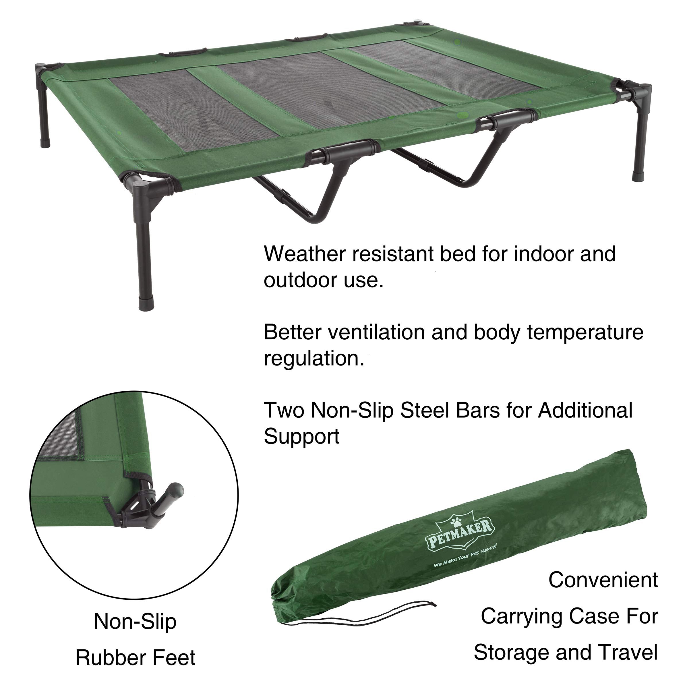 Elevated Dog Bed - 48X35.5 Portable Bed For Pets With Non-Slip Feet - Indoor/Outdoor Dog Cot Or Puppy Bed For Pets Up To 110Lbs By Petmaker (Green)