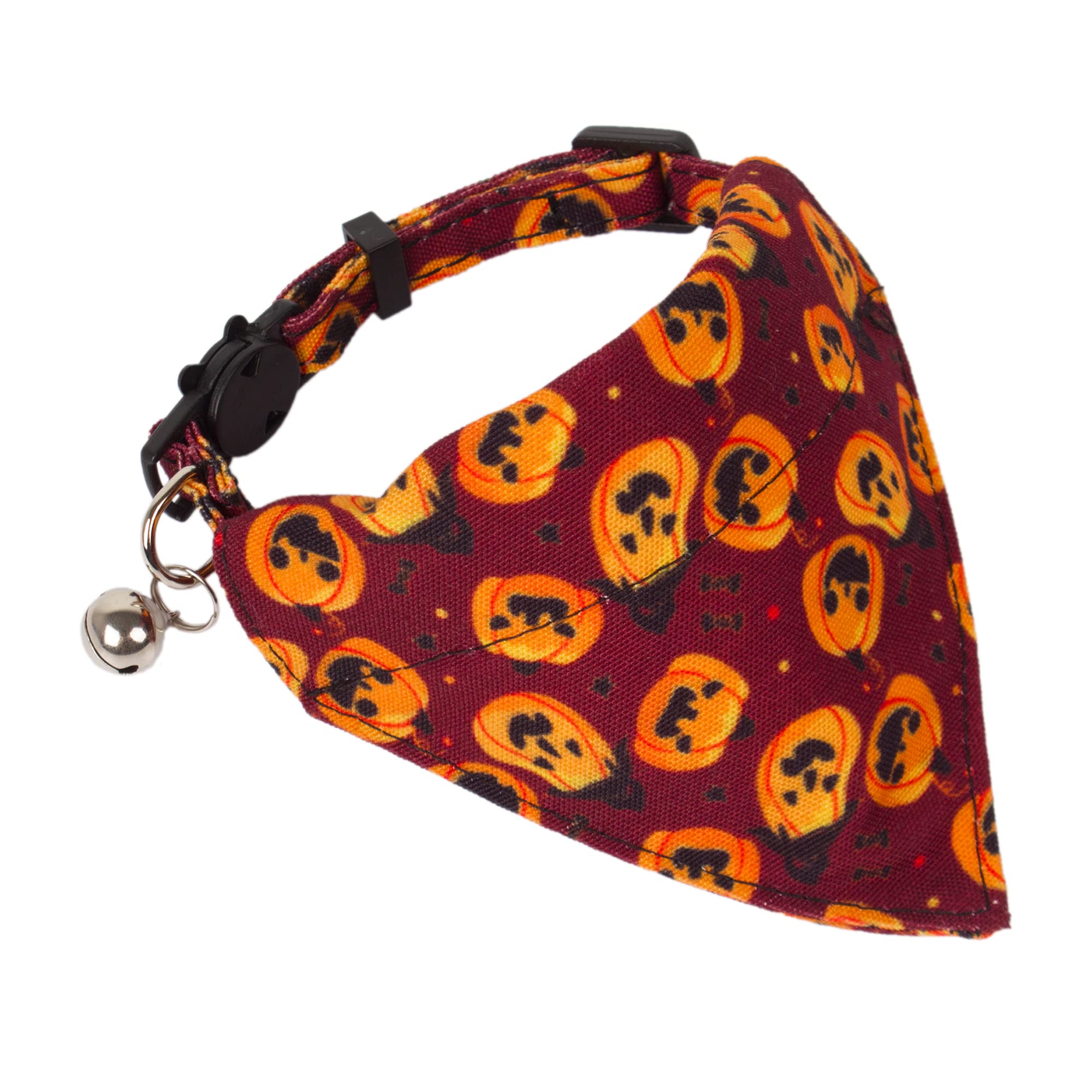Adoggygo Halloween Cat Collars Breakaway With Removable Bandana, 2 Pack Adjustable Cat Collar Pumpkin Pattern Cat Bandana Collar For Kittens Cat (Halloween-1)