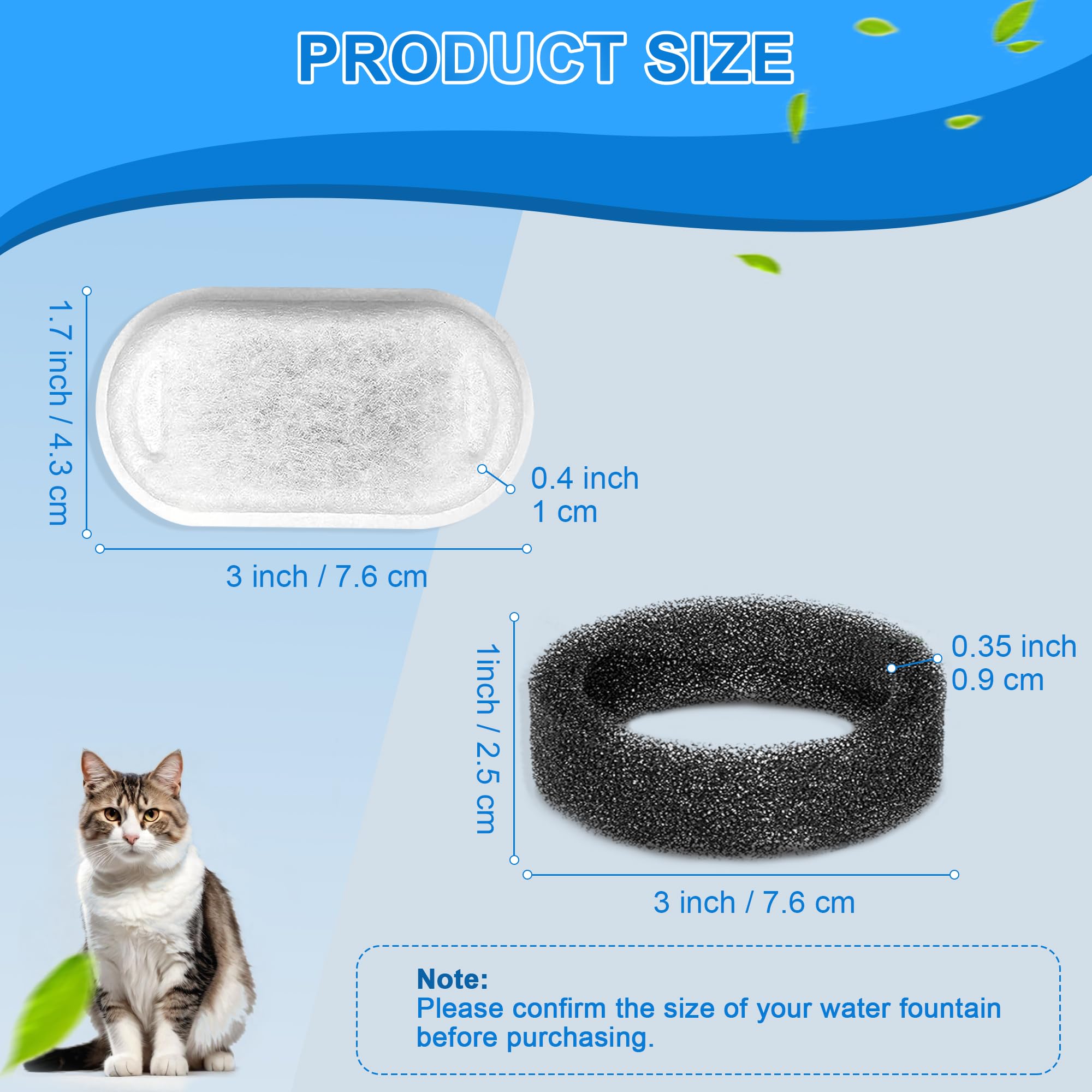 Cat Water Fountain Filters, 32 Pack Cat Fountain Replacement Filters For Stainless Steel 108Oz/3.2L& 67Oz/2L Adjustable Water Fl