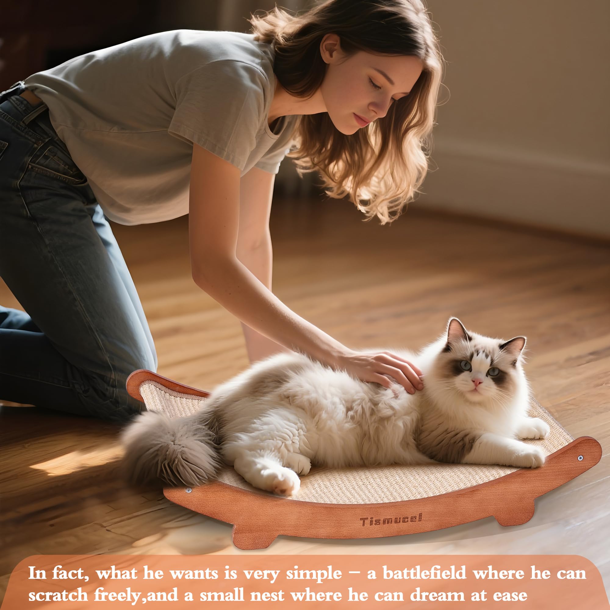 Tismucel Sisal Cat Scratcher Bed, Beech Wood Cat Scratching Pad Indoor Cat Toy,Durable Cat Scratcher, Furniture Protector For Ca