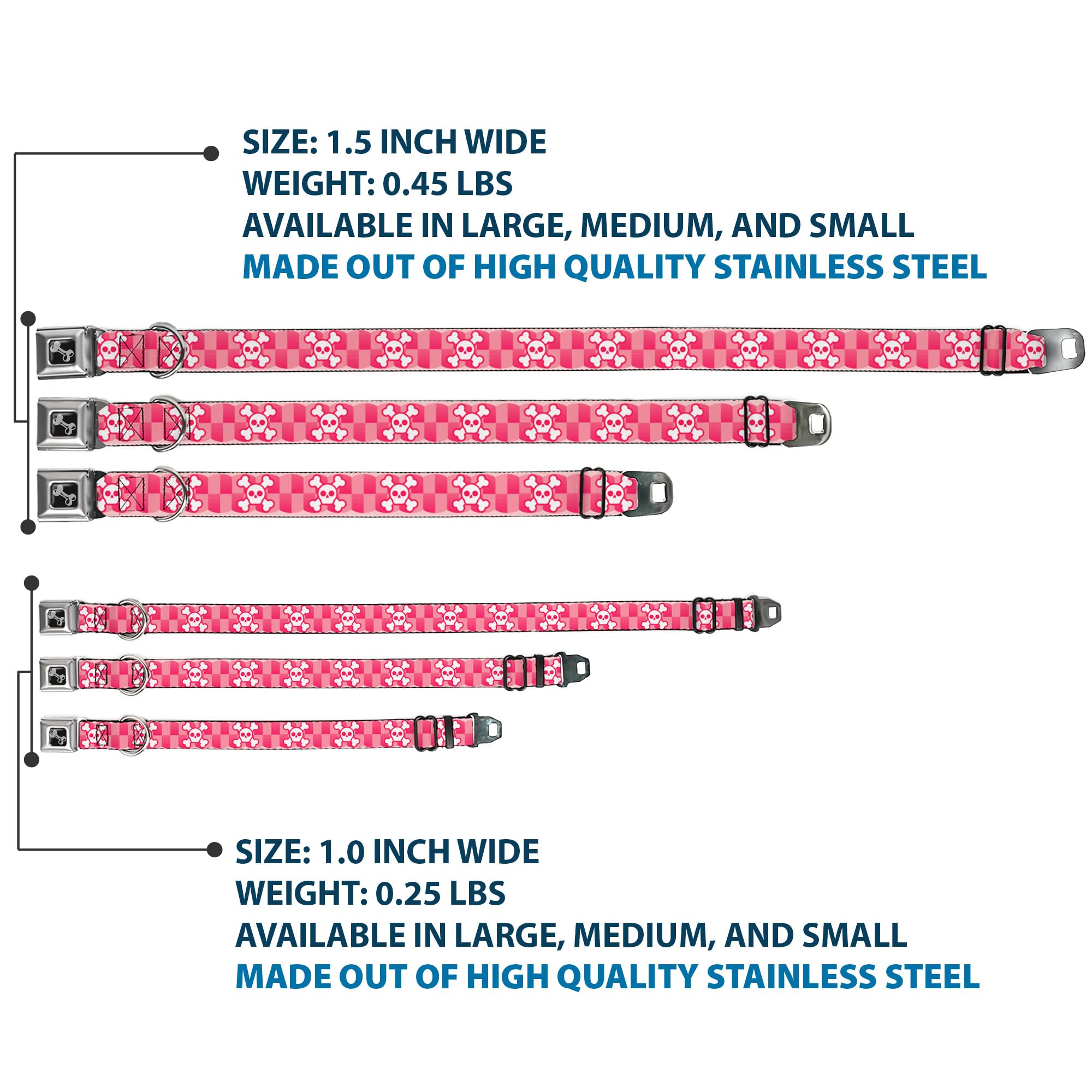 Buckle-Down Seatbelt Buckle Dog Collar - Cute Skulls W/Checkers Pinks/White - 1.5'' Wide - Fits 16-23'' Neck - Medium