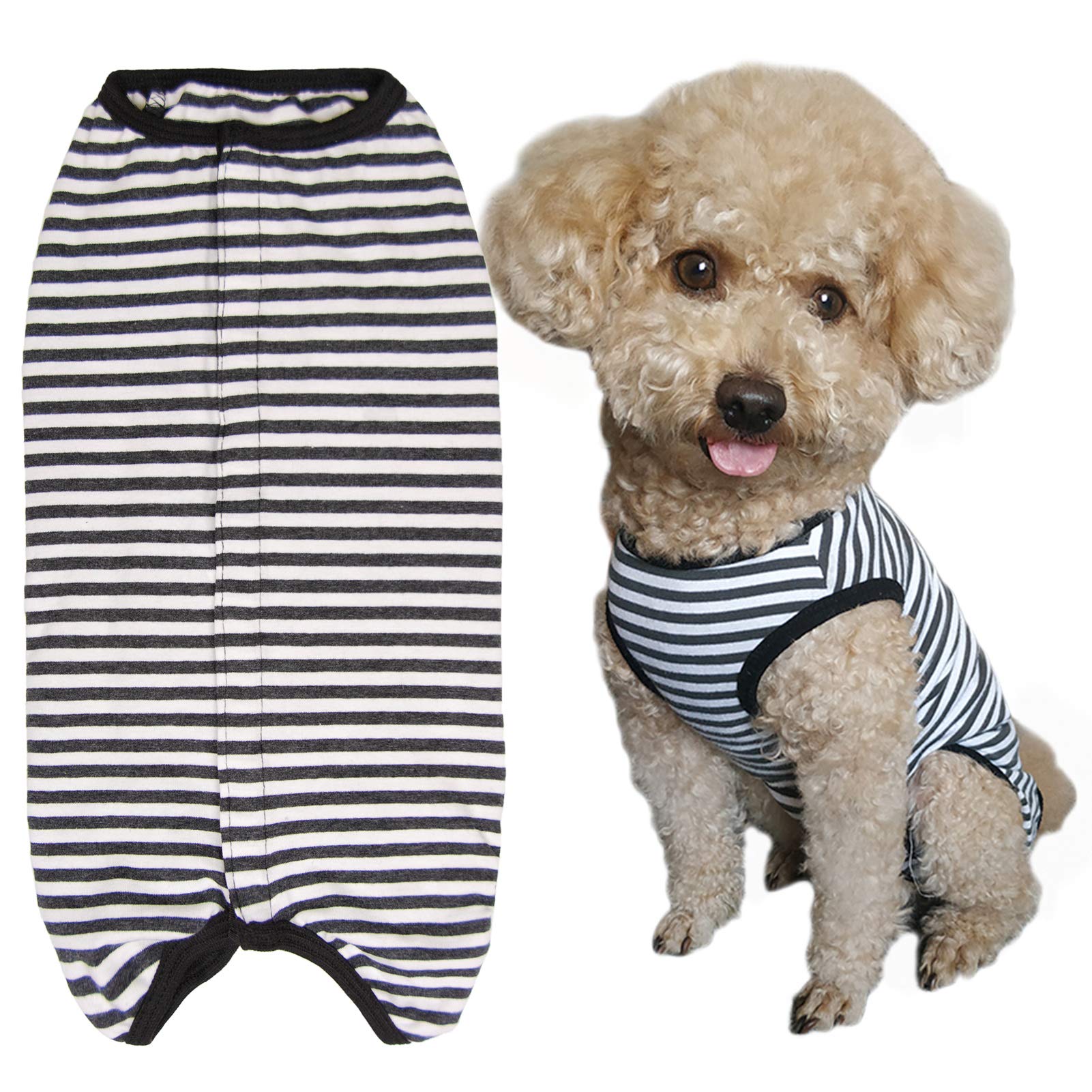 Dog’S Recovery Suit Post Surgery Shirt For Puppy, Wound Protective Clothes For Little Animals(Black White Stripe-L)