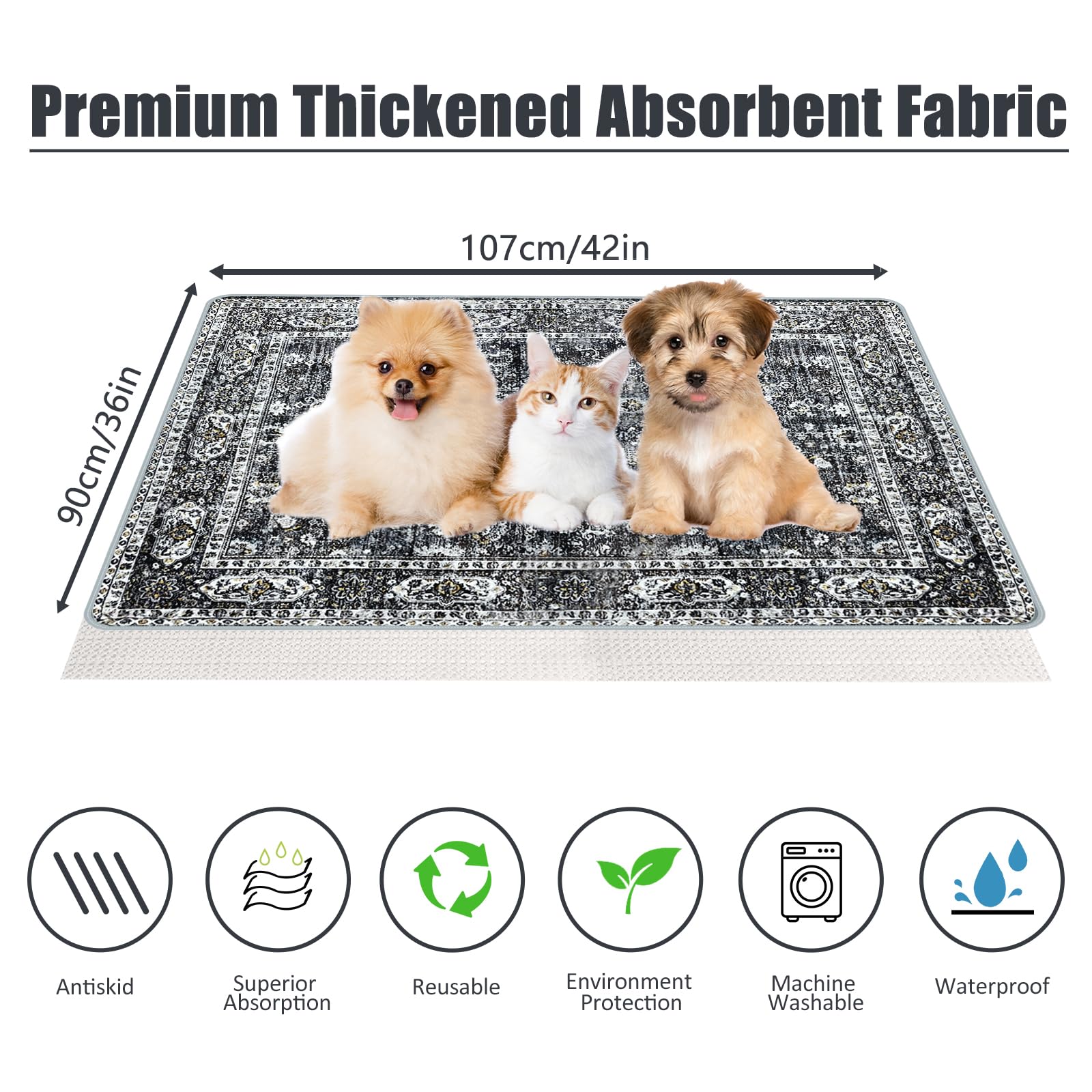 Aihsumc Washable Pee Pads For Dogs, (2 Pack, 36''X42'') Upgrade Reusable Puppy Pads With Non-Slip Rug Pad, Super Thickening Abso