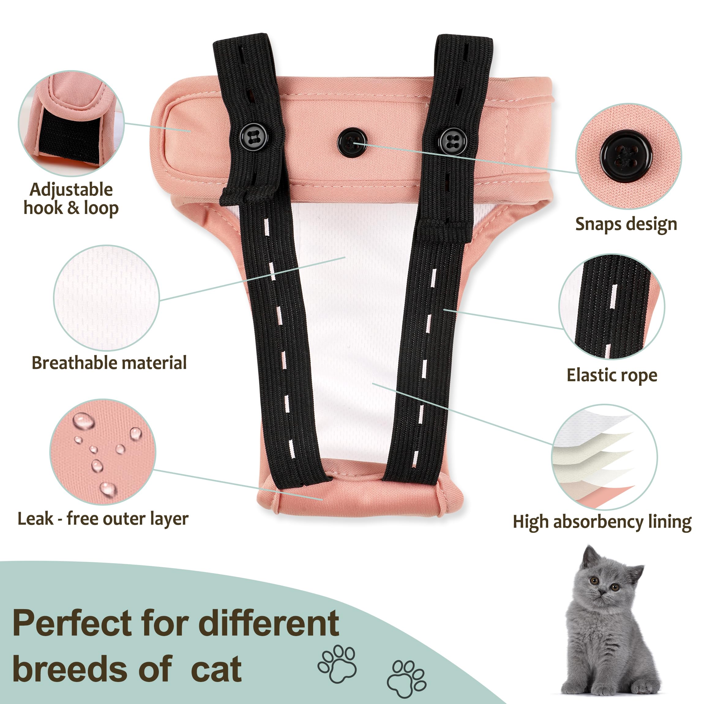 Pedobi Cat Diapers 3 Pack With Good Absorbency For Female Cats Small& Male Cat Easy To Put On Adorable Diapers For Cats Secure F