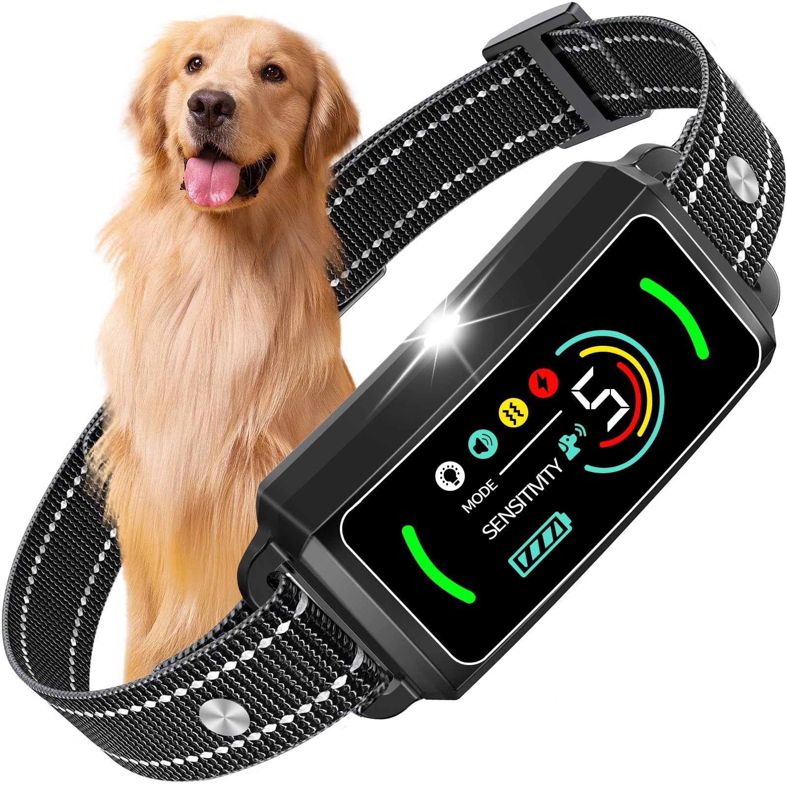 Lyjlmx Dog Bark Collar Rechargeable Smart Collardog Training Collar Flashing Light Collar Anti Barking Training Collar Ip67 Wate