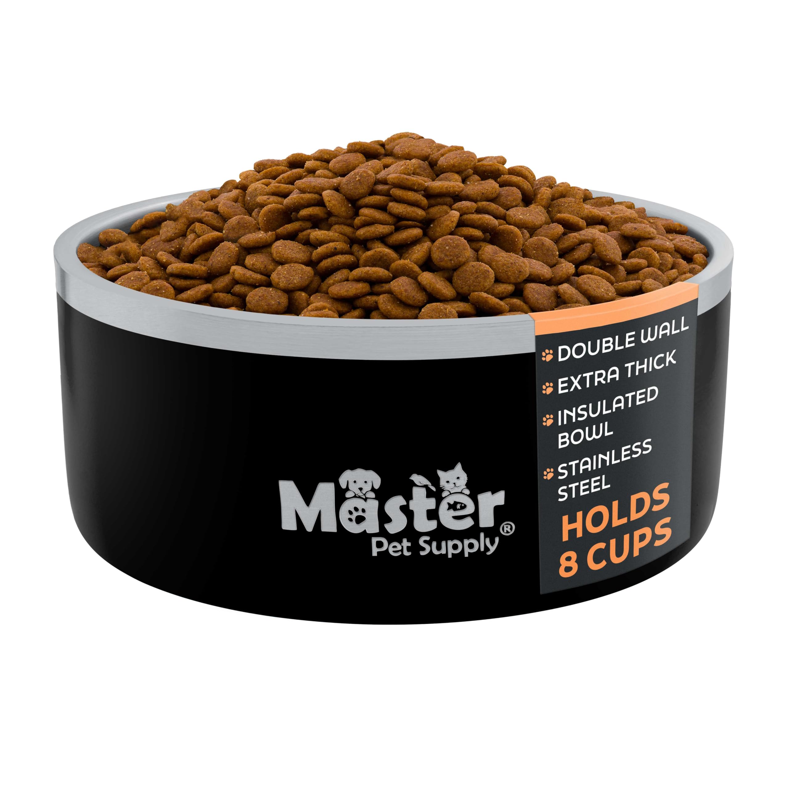 Master Pet Supply Stainless Steel Dog Bowls - 64 oz, Heavy Duty - Black Velvet, Double Wall Extra-Thick Insulated, Non-Slip Pet 