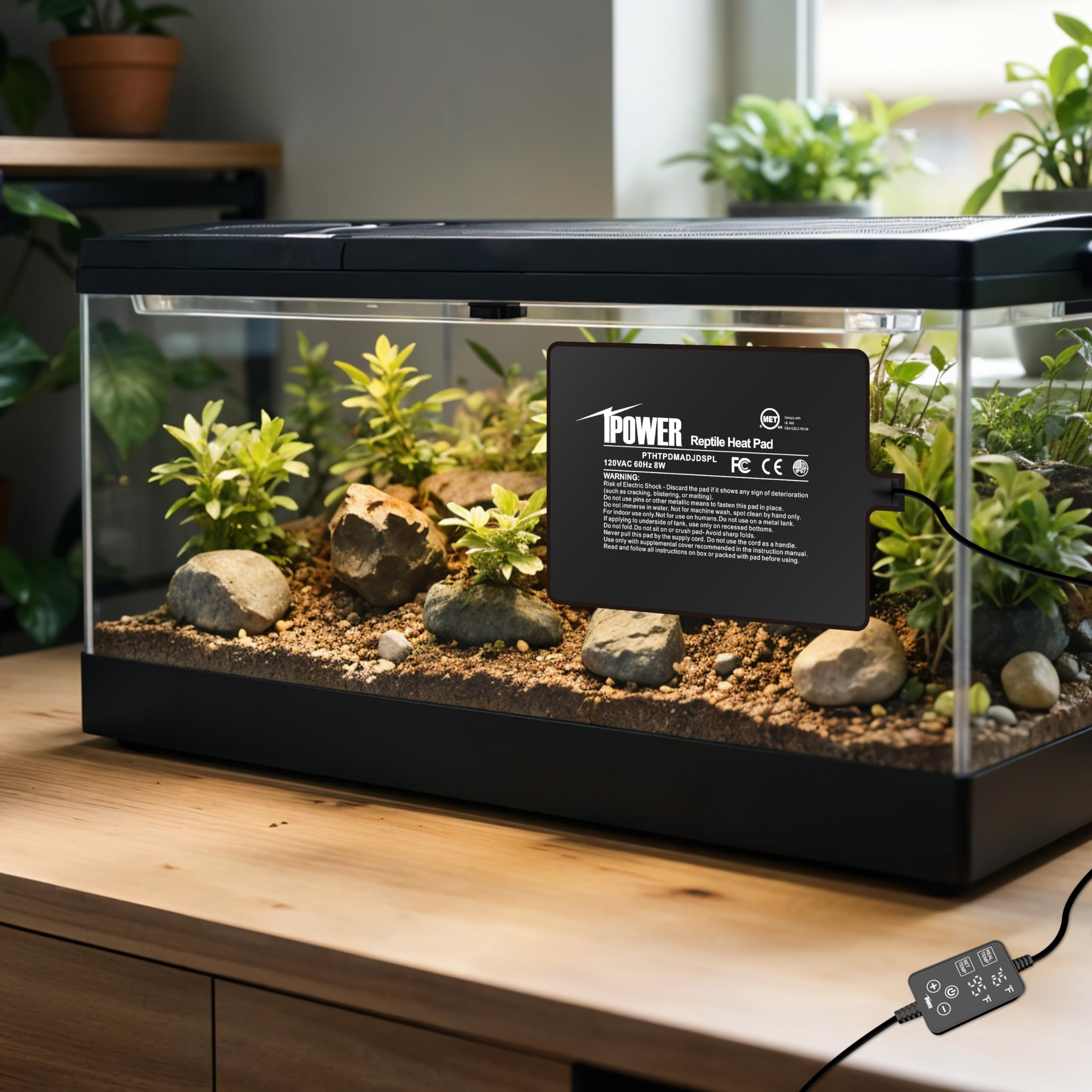Ipower 6 By 8 Inch 8W Reptile Heating Pad With Adjustable Thermostat, Under Tank Warmer Terrarium Heat Mat For Turtles/Snakes/Li