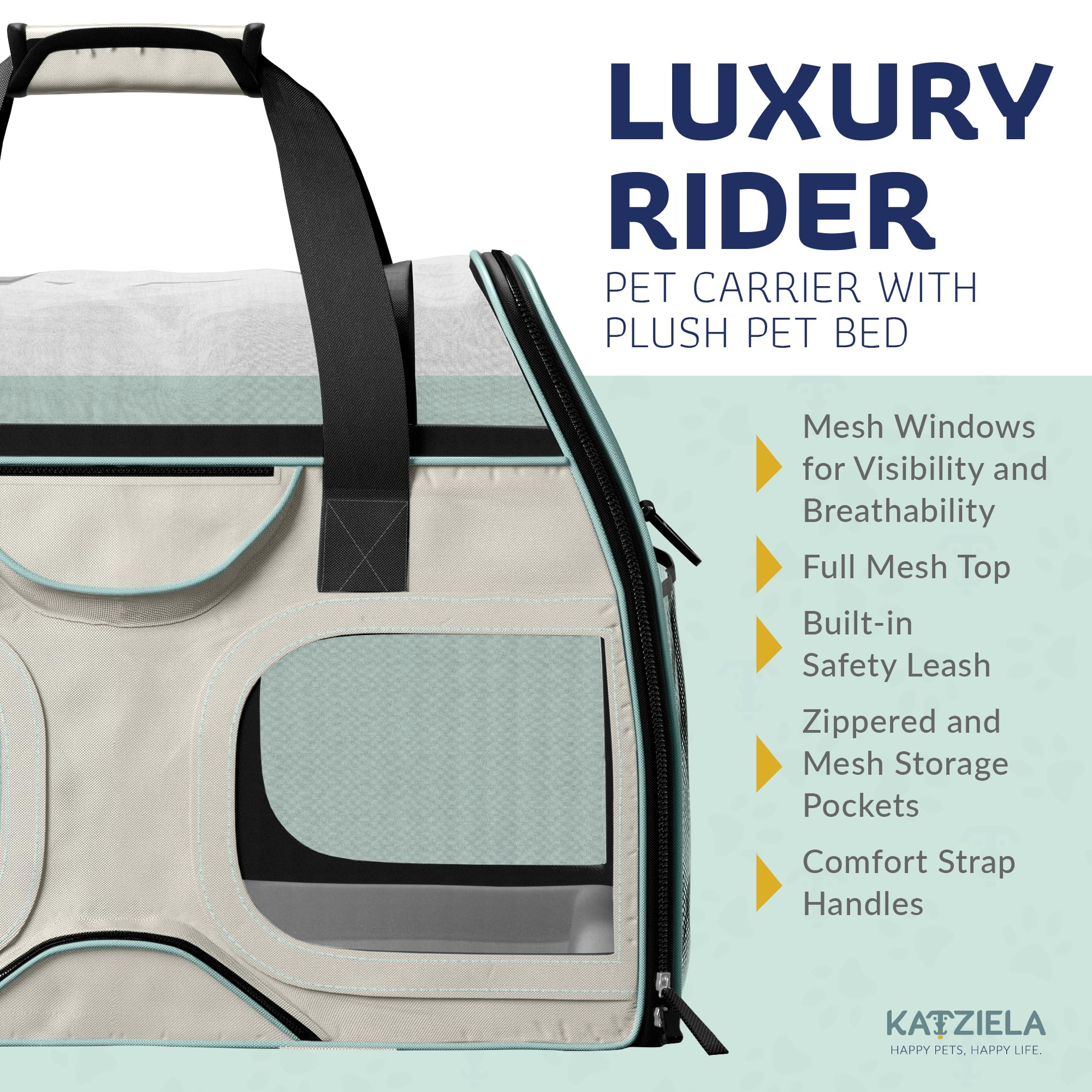 Katziela Rolling Pet Carrier - Airline Compliant Dog Carrier - Tsa Approved Pet Carrier For Small Dogs And Cats - Soft Faa Trave