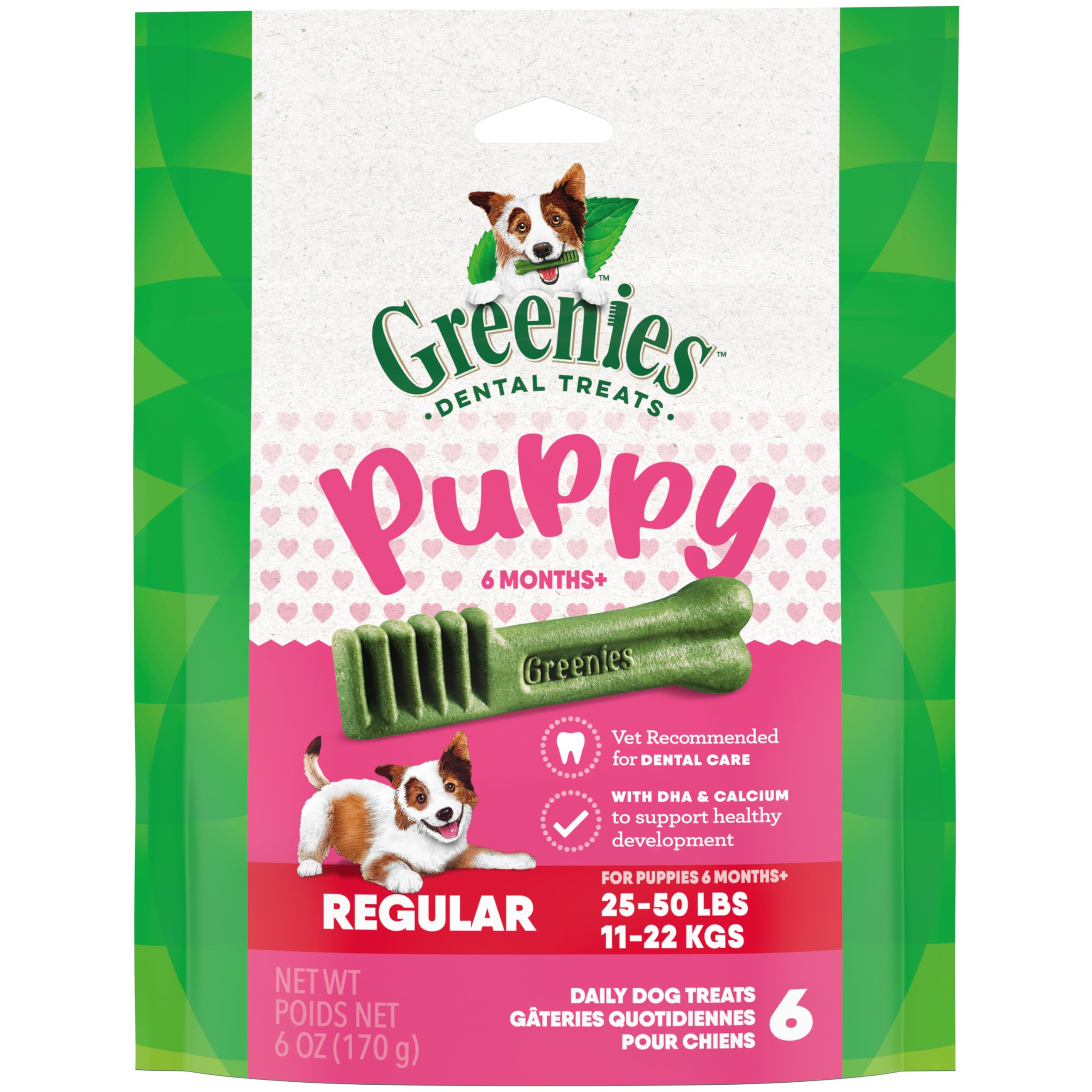 Greenies Puppy Regular Size Natural Dental Dog Treats, 6 oz. Pouch (6 Treats)