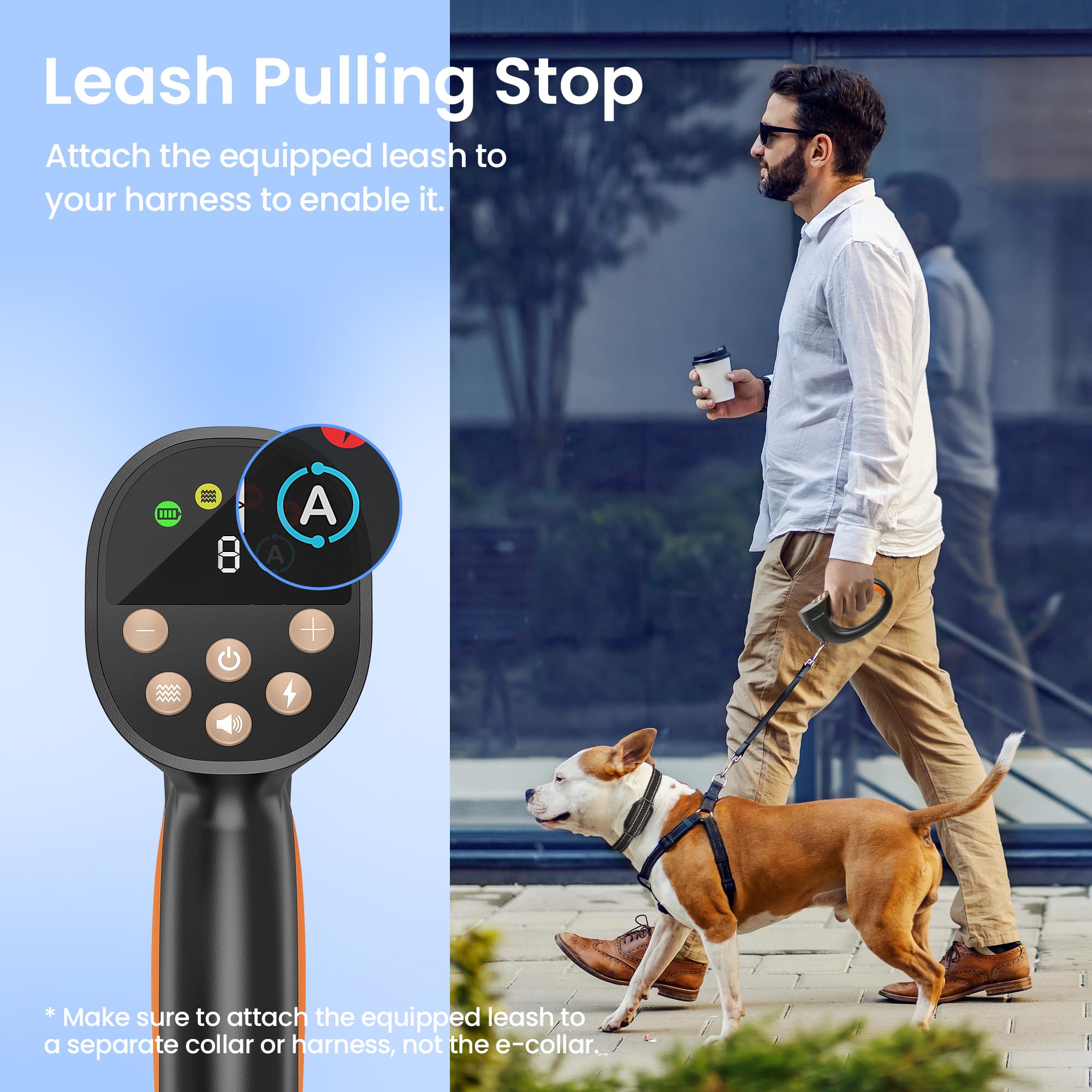 Anti-Tugging Dog Training Collar With Remote Control, Auto Leash Pulling Stop, 1600Ft Electric Collars With Beep, Vibration, Saf