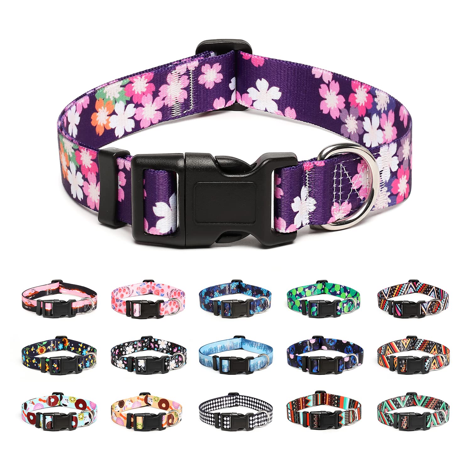 Mercano Adjustable Dog Collar - Special Design Patterns, Soft Nylon Comfortable Durable Pet Collar For Small Medium Large Dogs (S, Floral Pink)
