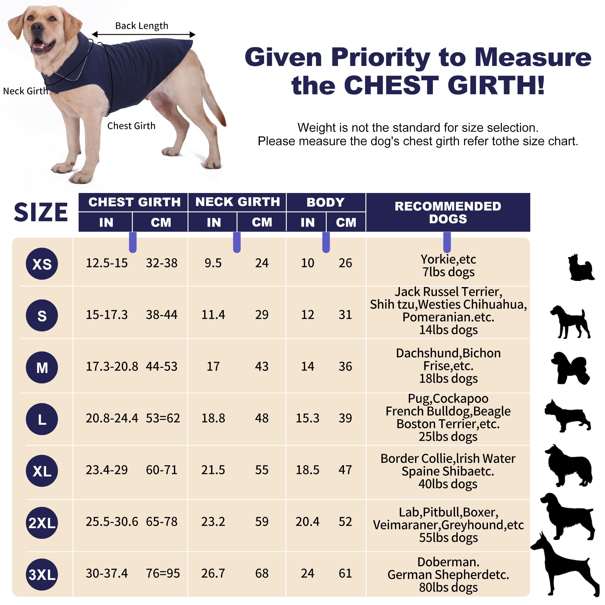 Fleece Dog Coat Winter Pet Jacket Reflective For Cold Weather For Large Medium Small Dogs(Navy,S)