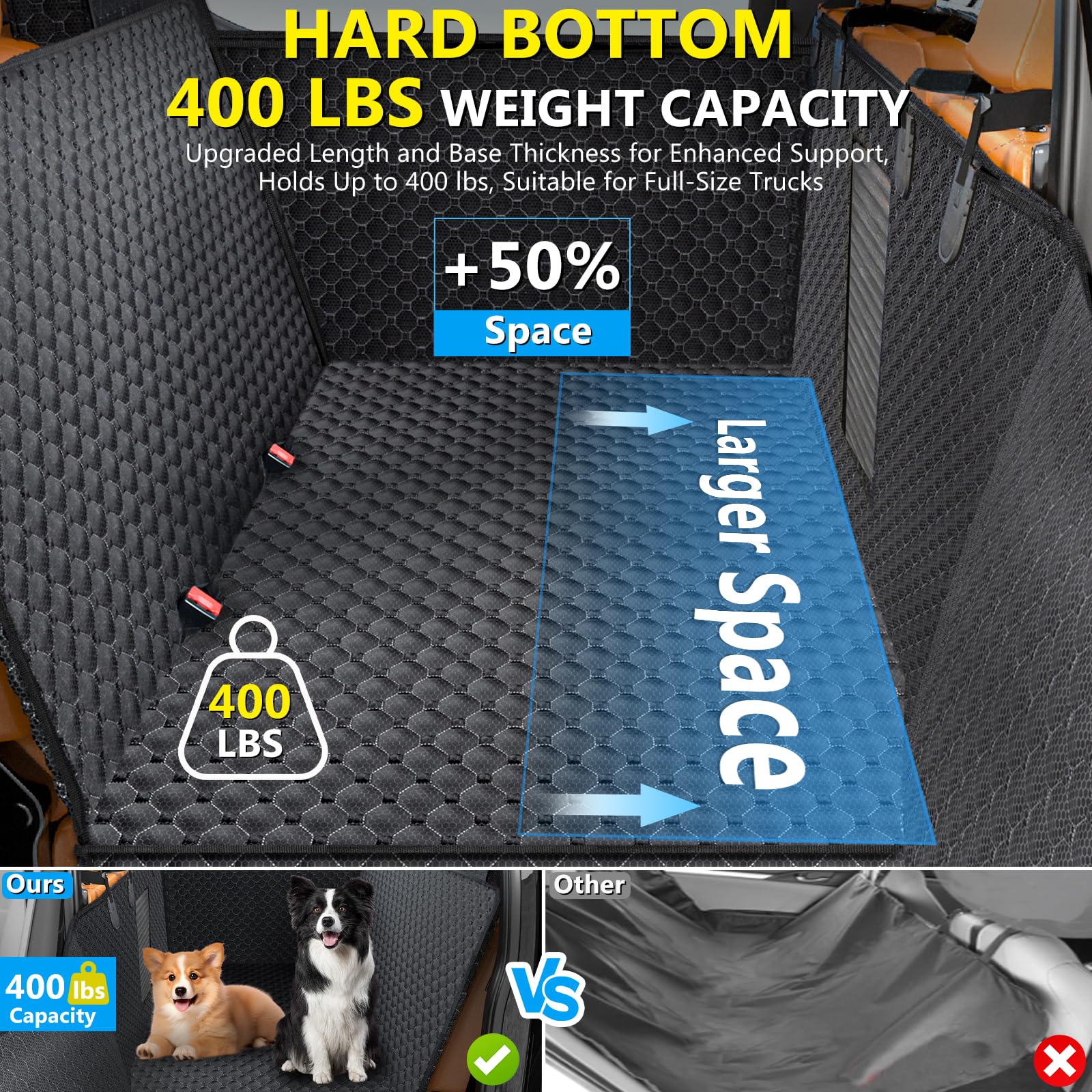 Diamooky Truck Back Seat Extender For Dogs, Upgraded Waterproof Pet Seat Cover With Door Protection, Hard Bottom, Holds 400 Lbs,