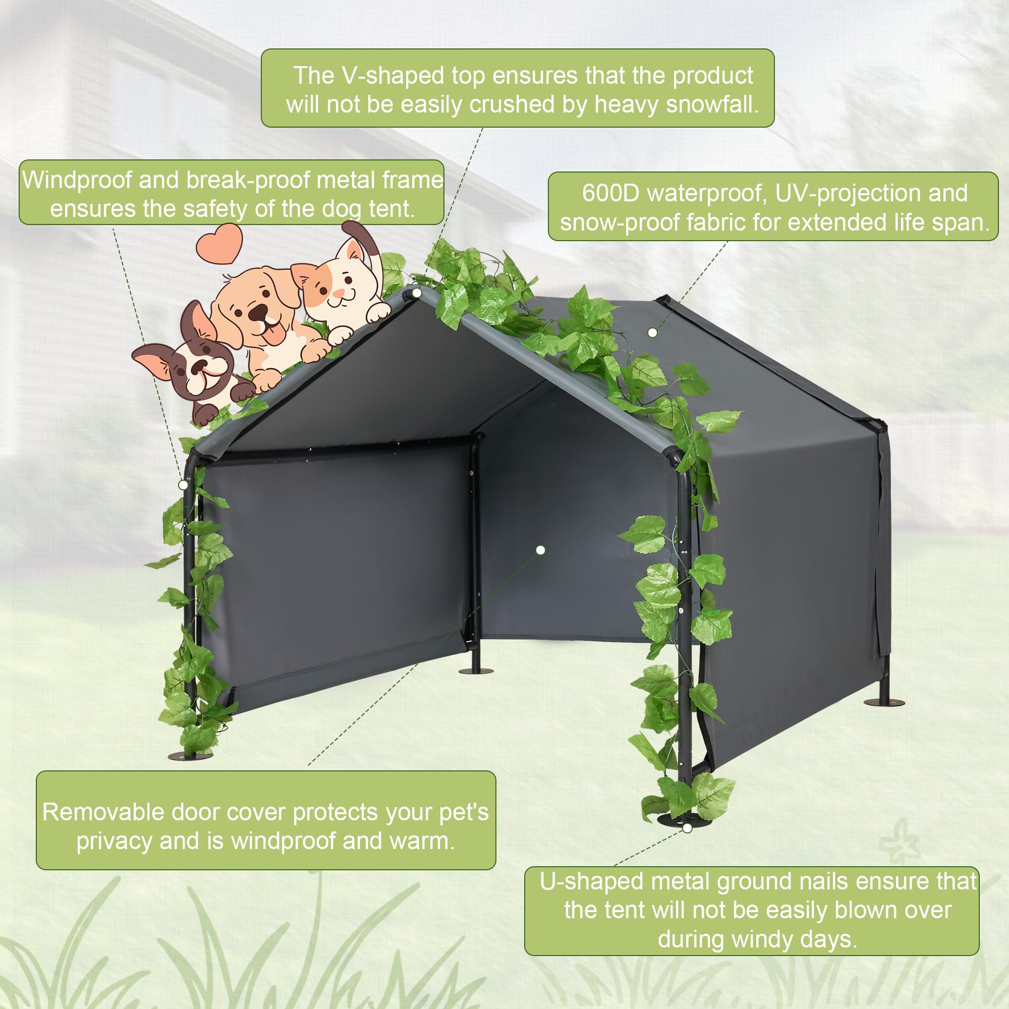 Inrlkit Large Dog Shade Shelter Outdoor Tent Dog House For Large Medium Dogs, Outside Sun Rain Canopy Pet House For Homeless Cat